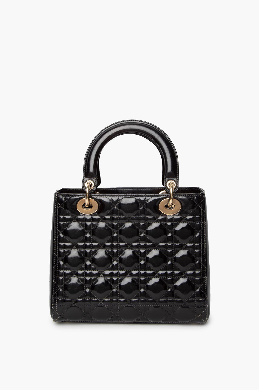Christian Dior Black Lady Dior Medium Patent Cannage Leather Bag
