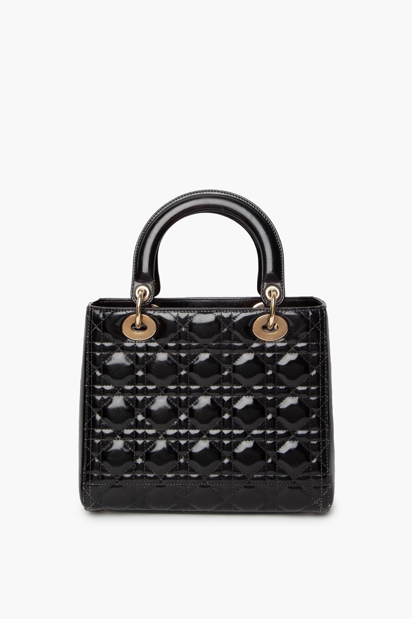 Christian Dior Black Lady Dior Medium Patent Cannage Leather Bag