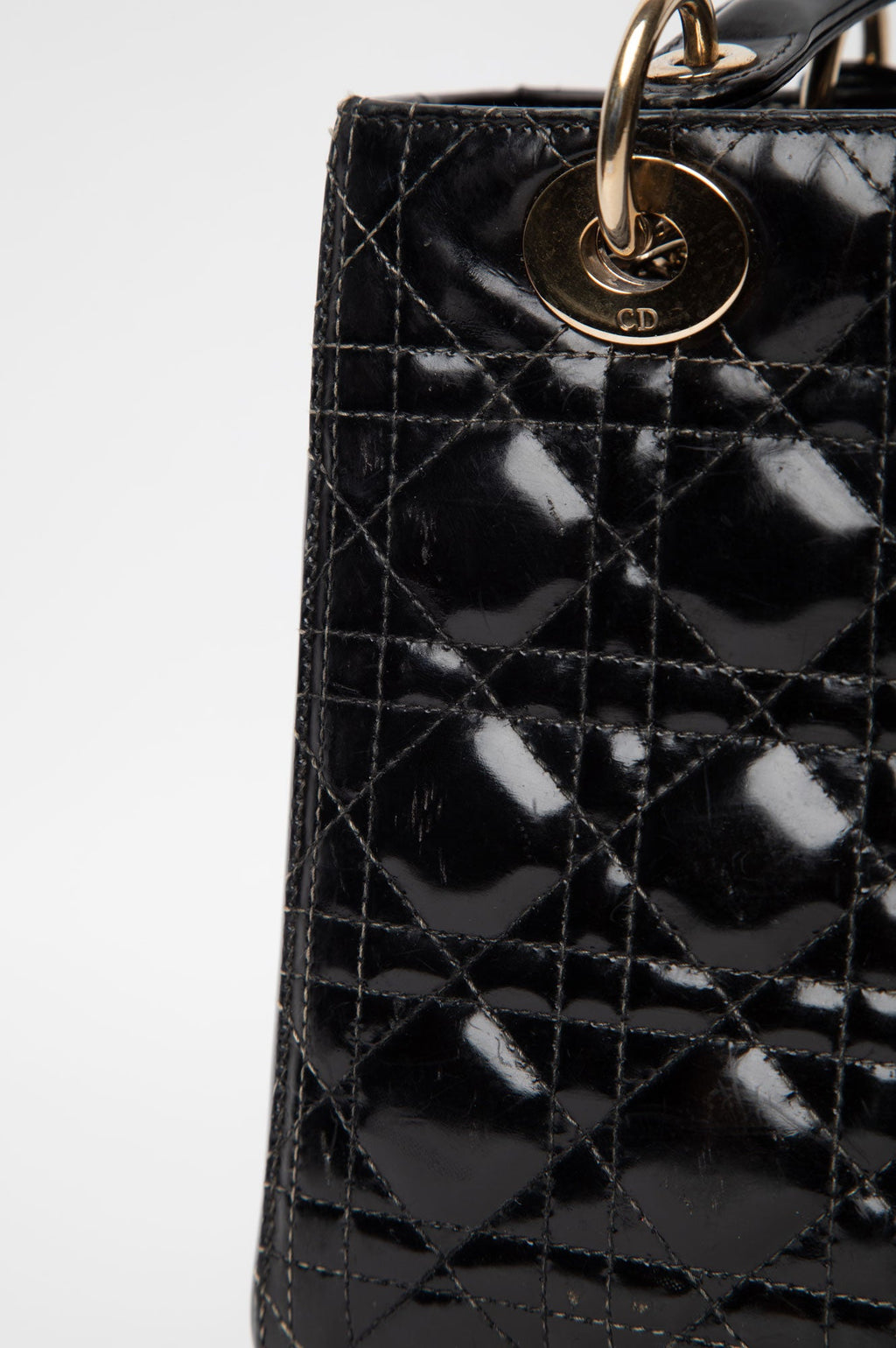 Christian Dior Black Lady Dior Medium Patent Cannage Leather Bag