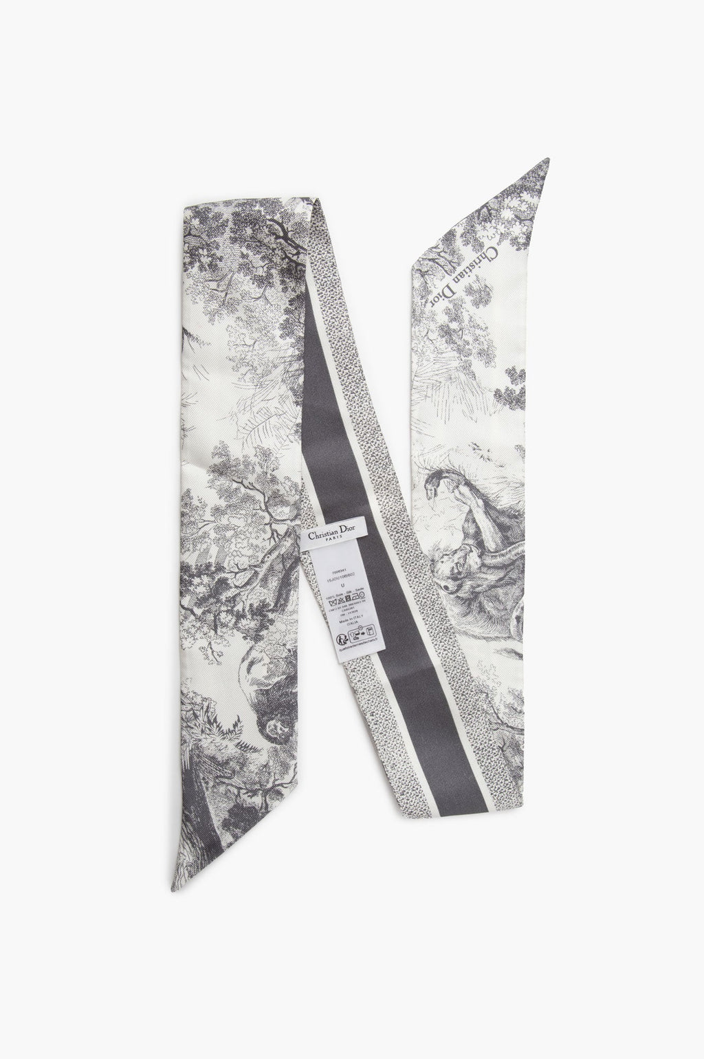 Christian Dior Grey Toile de Jouy Sauvage Mitzah Silk Twilly