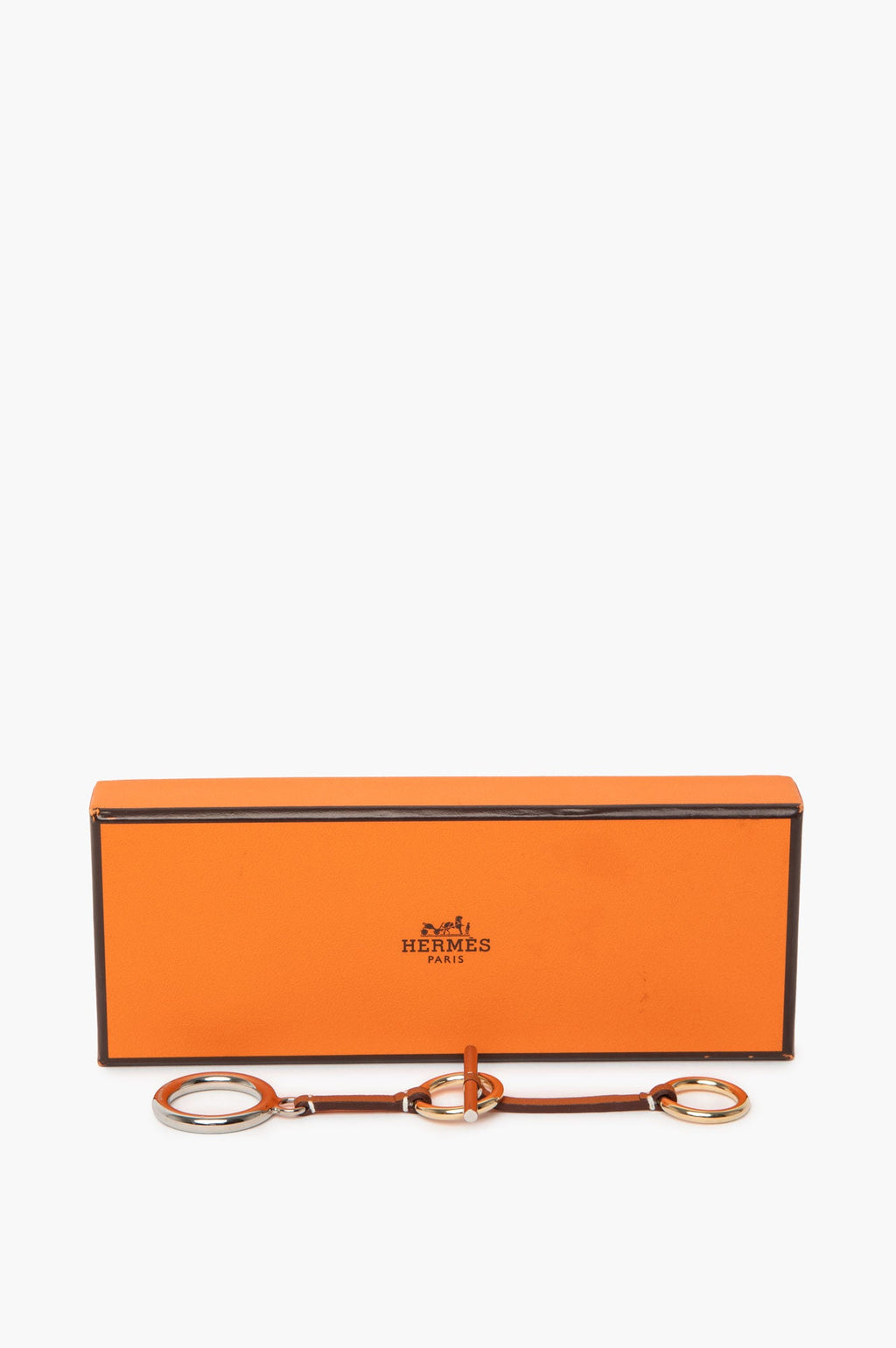 Hermès Marron Alezan Leather Permabrass Palladium Passe-Passe Scarf Ring