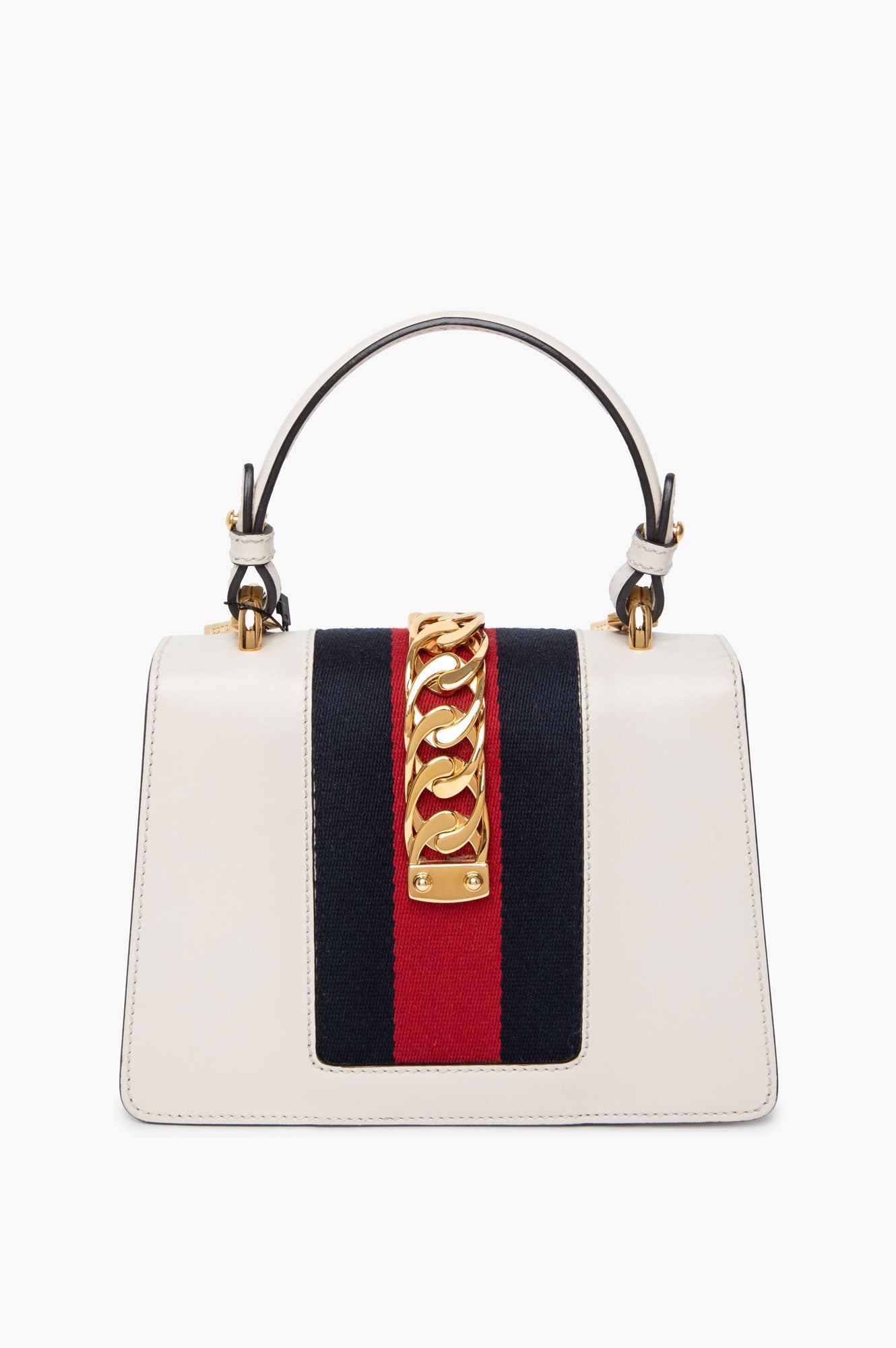 Gucci White Leather Sylvie Mini Top Handle Bag