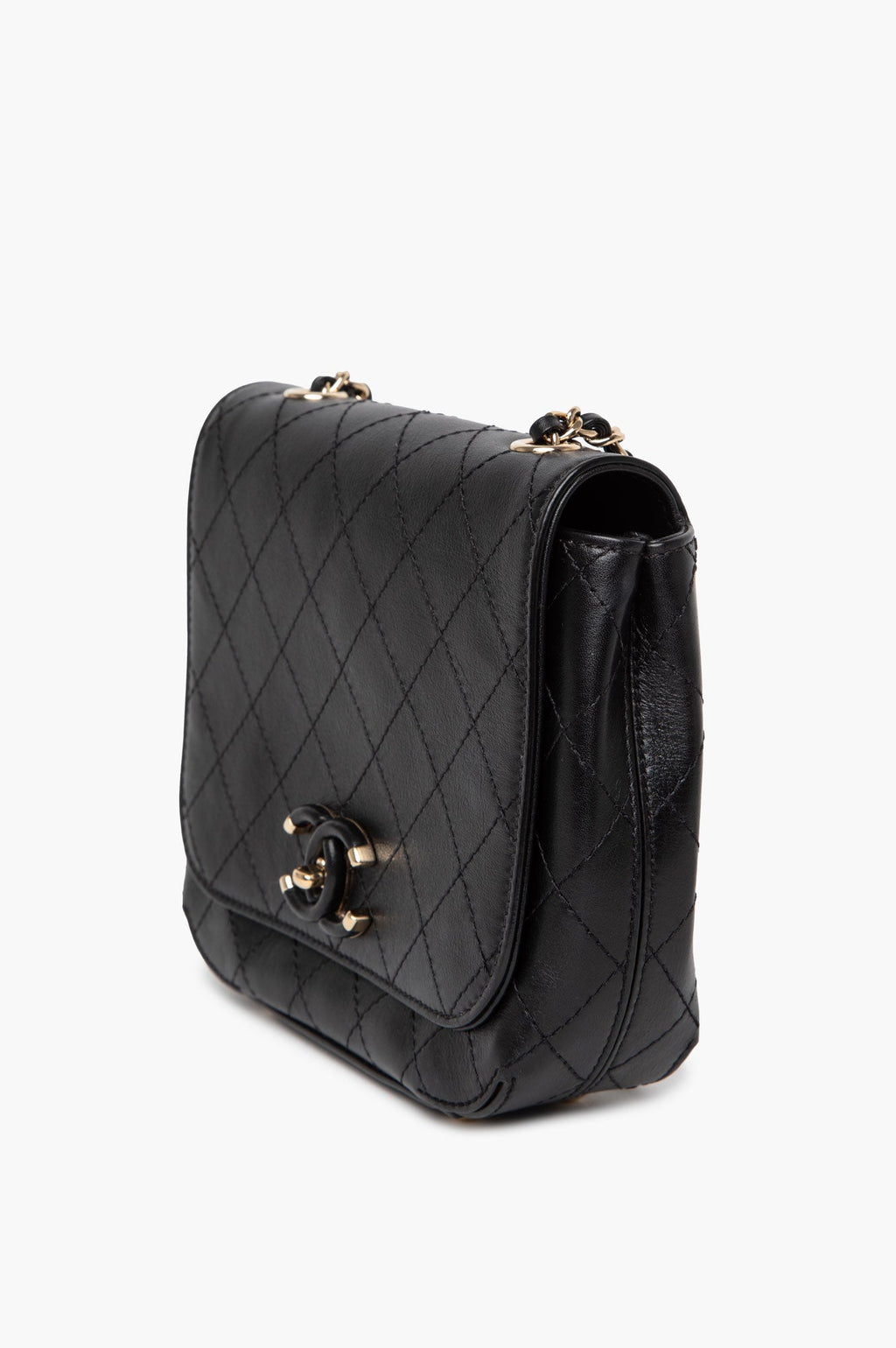 Chanel Black Stitched Calfskin Small Covered CC Flap Bag