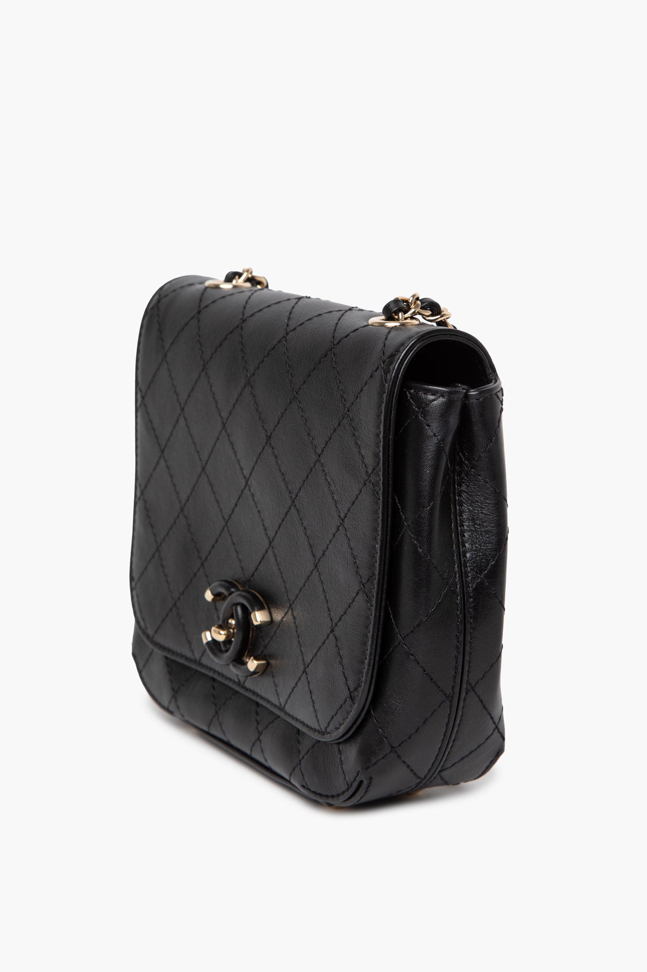 Chanel Black Stitched Calfskin Small Covered CC Flap Bag