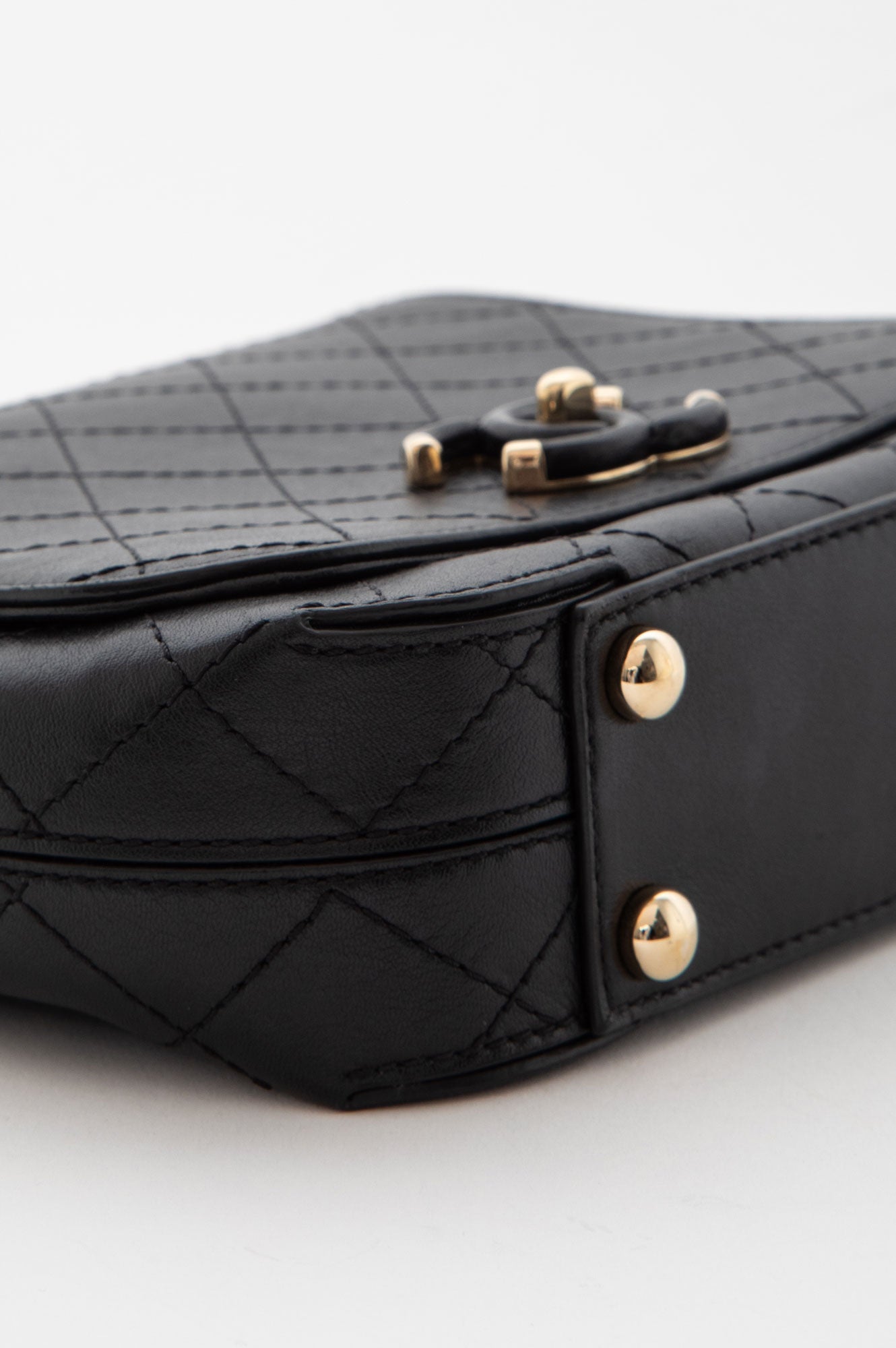 Chanel Black Stitched Calfskin Small Covered CC Flap Bag