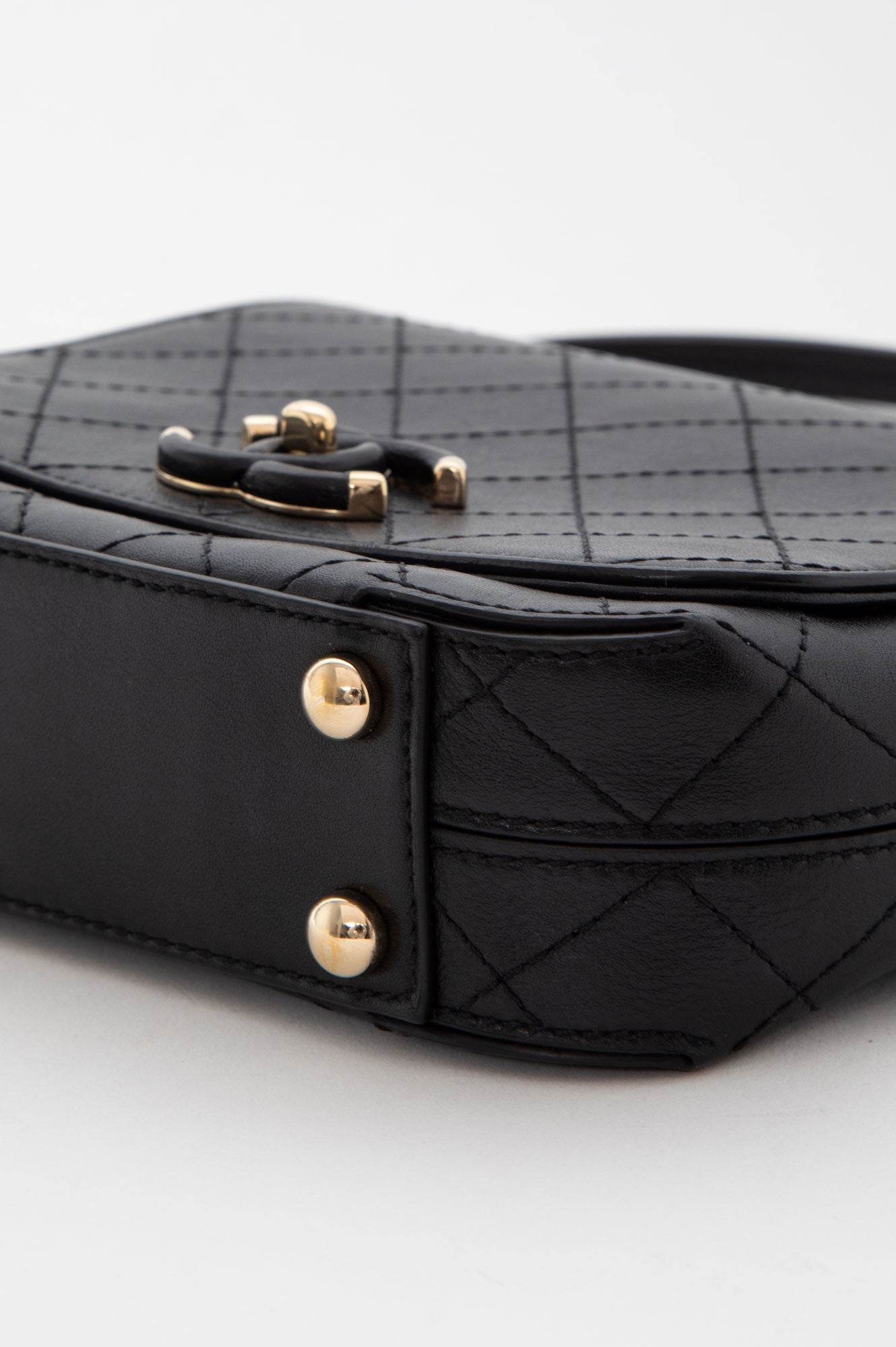 Chanel Black Stitched Calfskin Small Covered CC Flap Bag