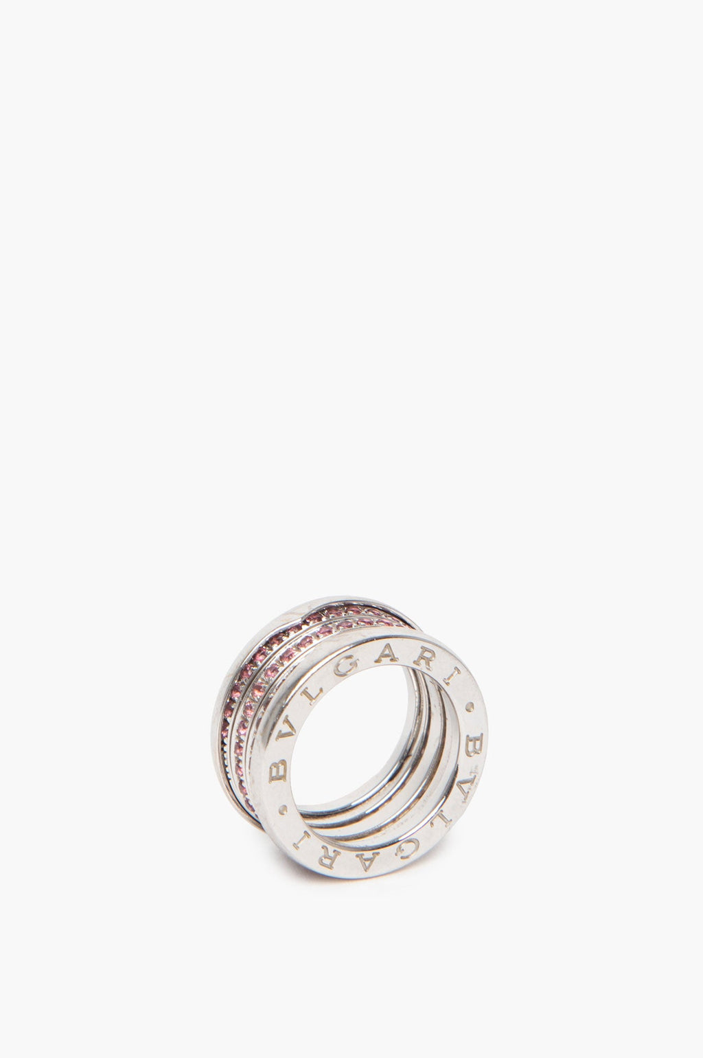 Bvlgari 18k White Gold Pavé Pink Sapphire B.zero1 4-Band Ring