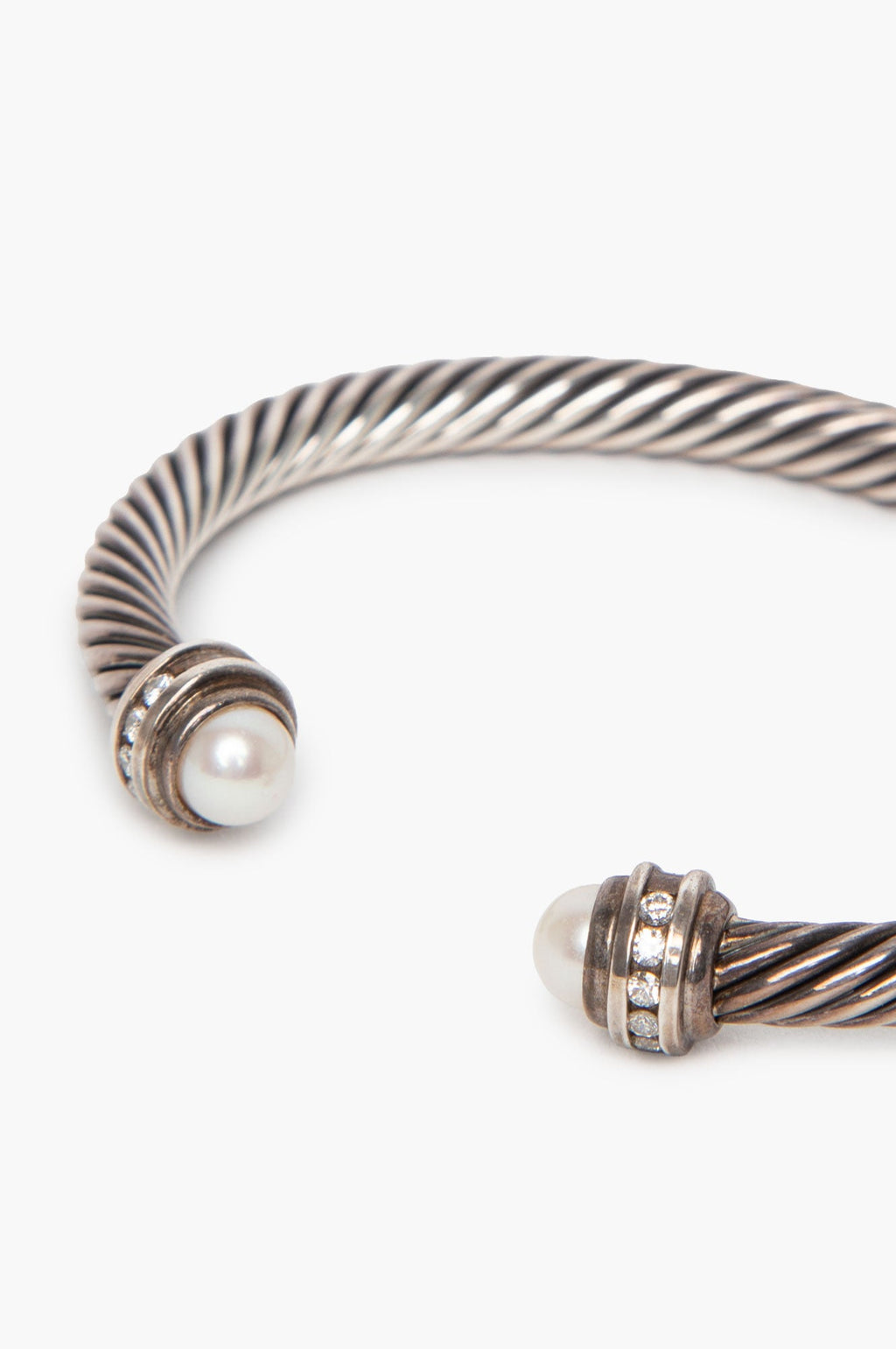 David Yurman Sterling Silver Diamond Pearl Classic Cable Bracelet