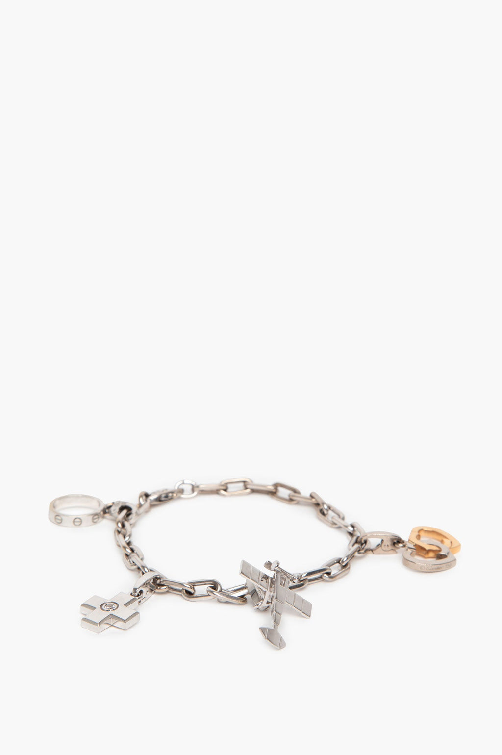 Cartier 18k White Gold Diamond Cross Charm Bracelet