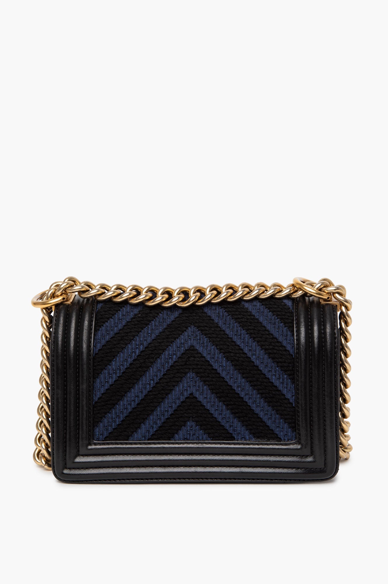 Chanel Black/Blue Chevron Fabric and Leather Small Boy Flap Bag