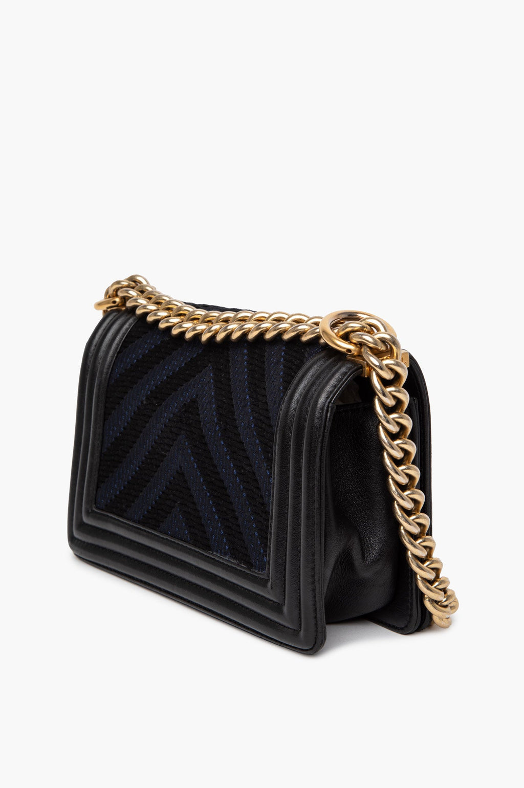 Chanel Black/Blue Chevron Fabric and Leather Small Boy Flap Bag