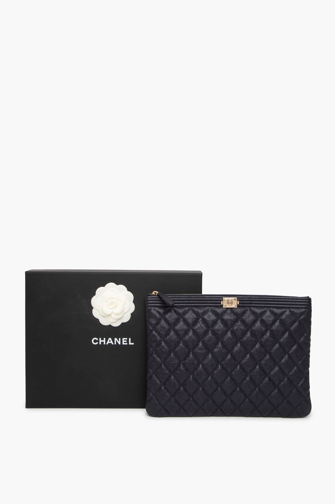 Chanel Navy Blue Caviar Leather Boy Clutch