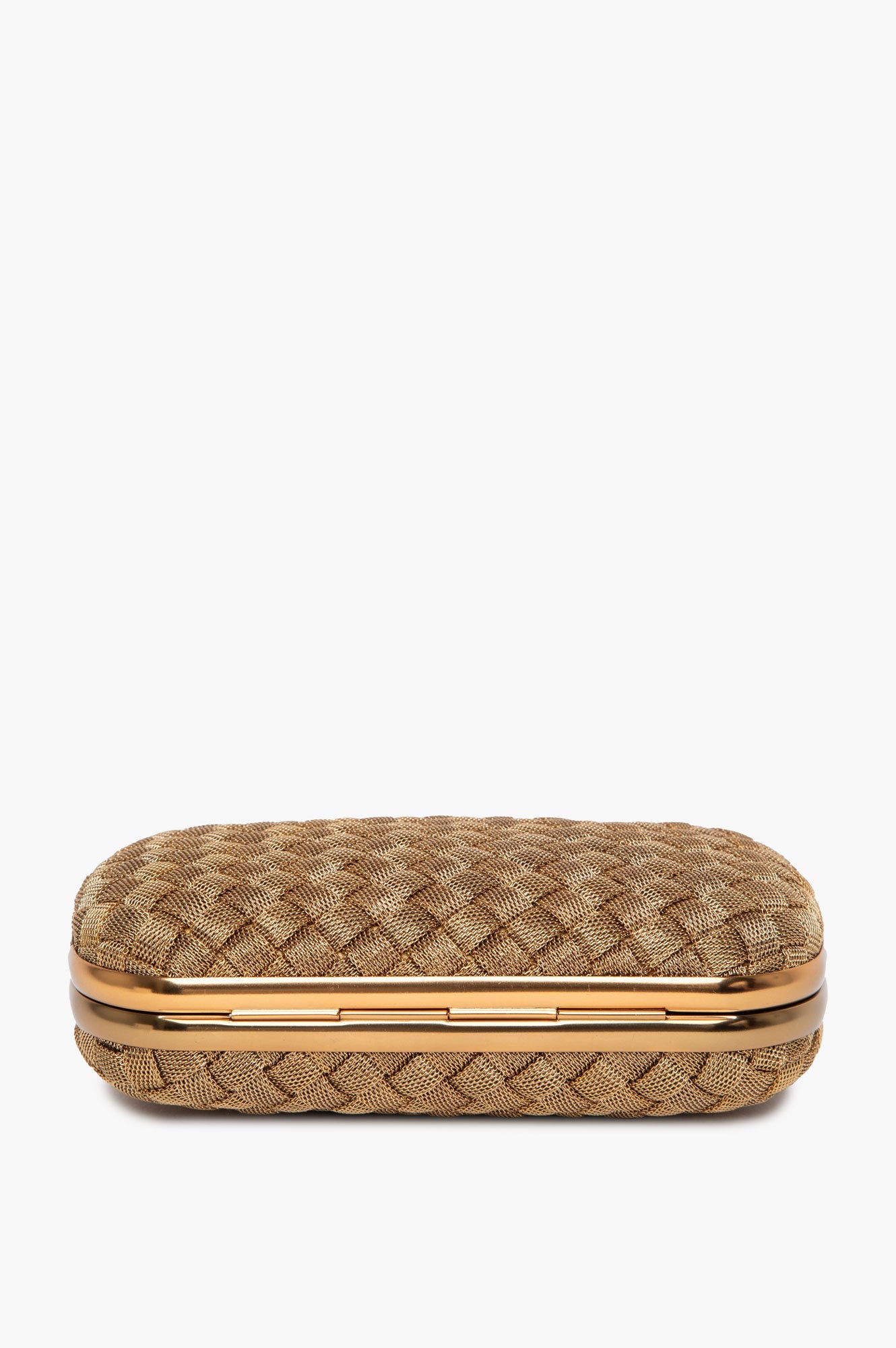 Bottega Veneta Gold Intrecciato Woven Metal Knot Minaudière Clutch