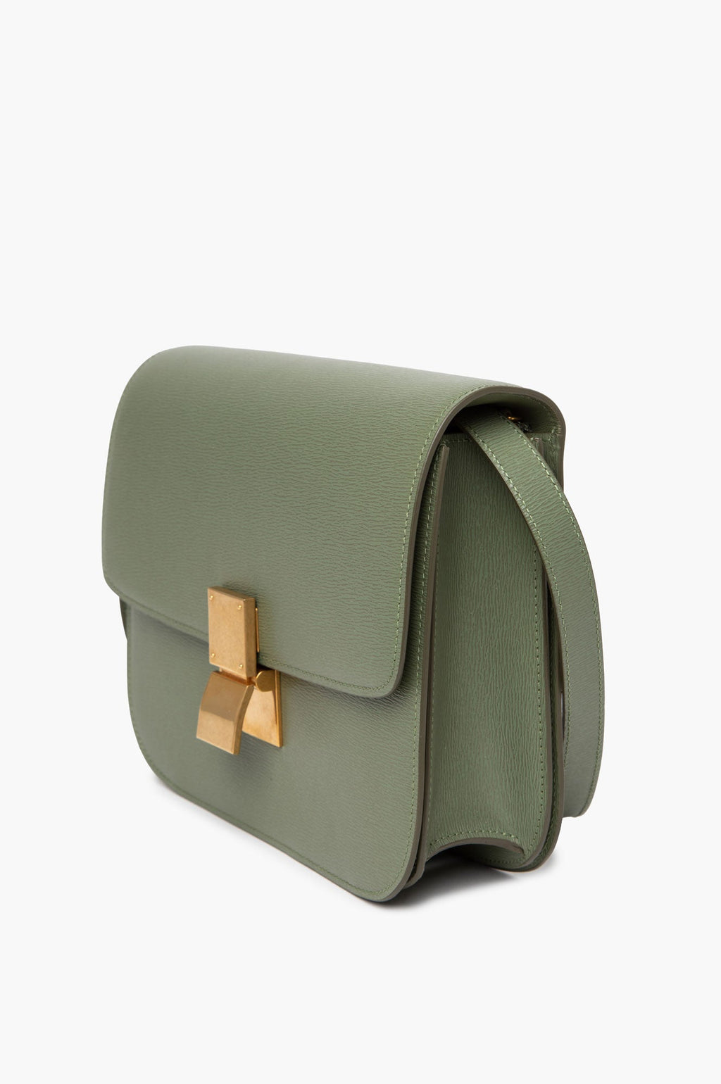 Celine Army Green Leige Calfskin Medium Classic Box Bag