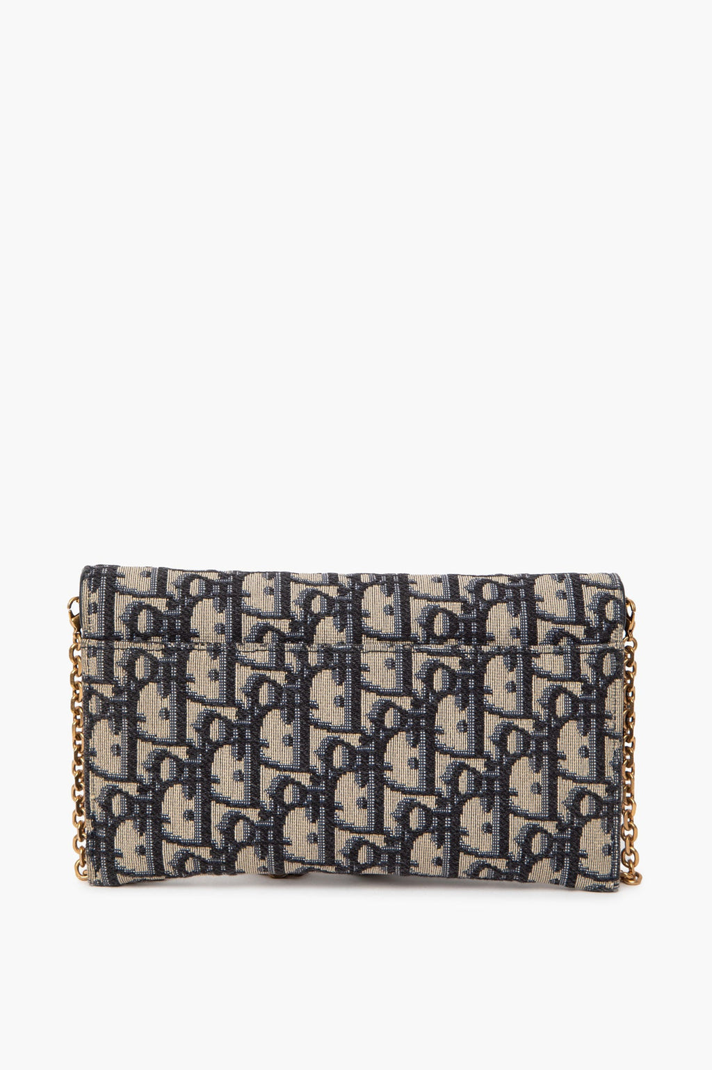 Christian Dior Blue Oblique Small Saddle Chain Pouch with Zip Pouch