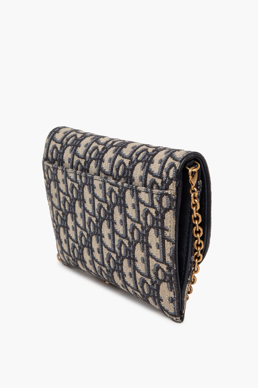 Christian Dior Blue Oblique Small Saddle Chain Pouch with Zip Pouch