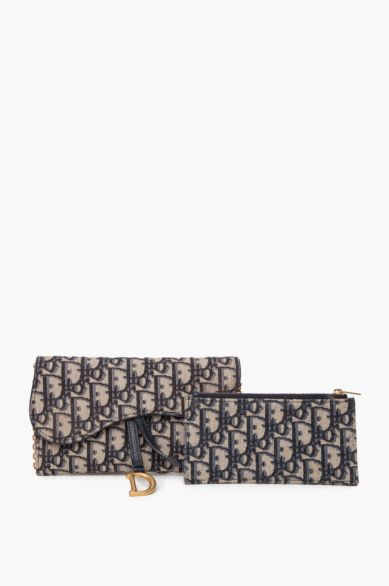 Christian Dior Blue Oblique Small Saddle Chain Pouch with Zip Pouch