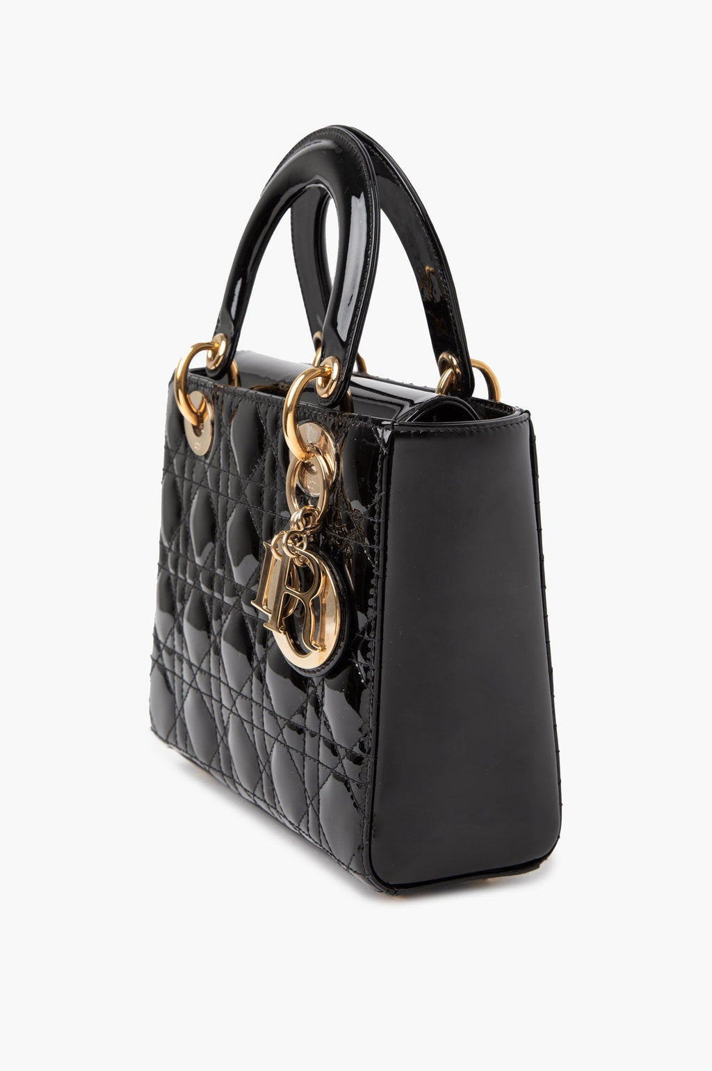 Christian Dior Black Patent Leather Small Lady Dior Bag