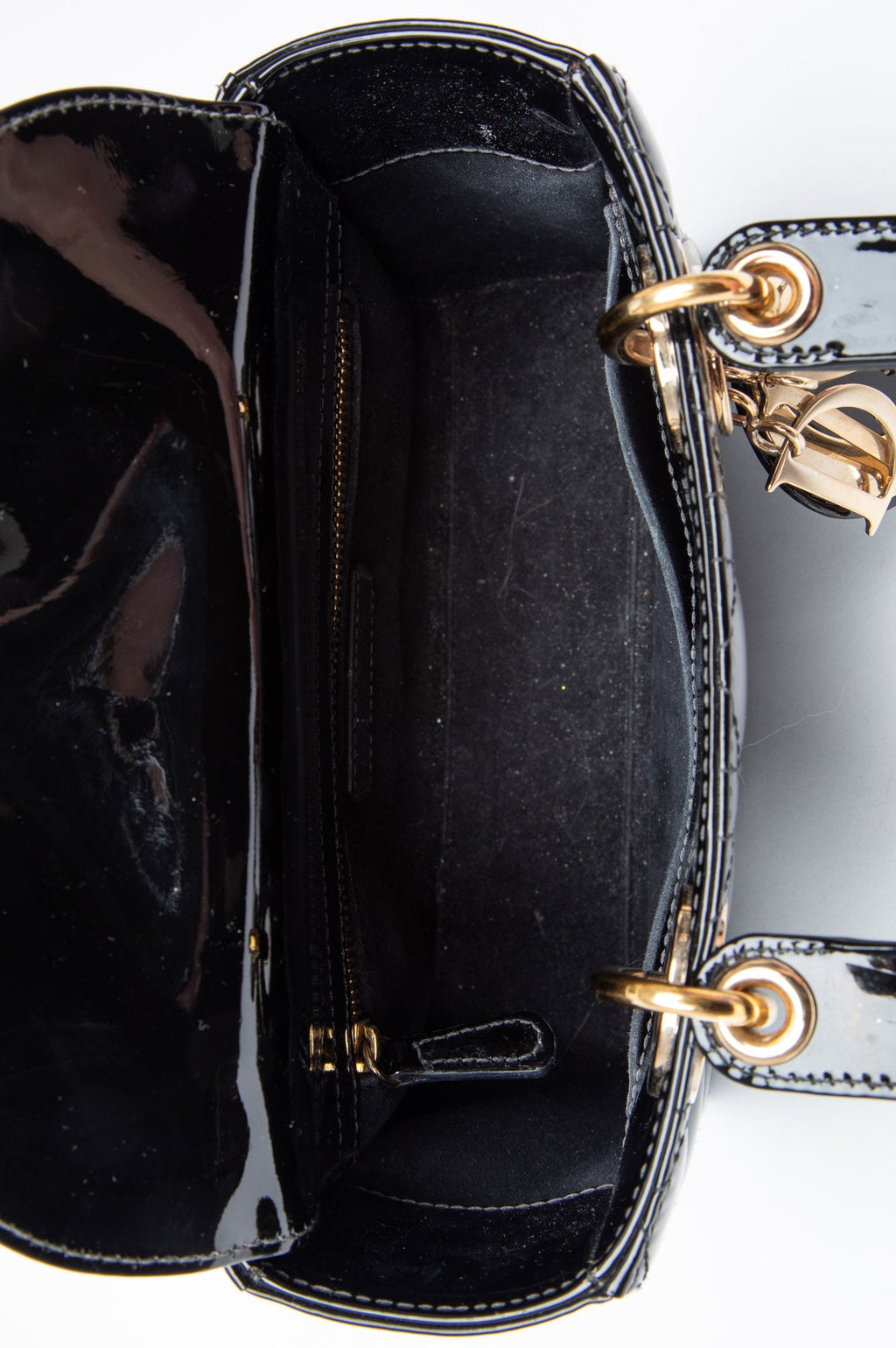 Christian Dior Black Patent Leather Small Lady Dior Bag