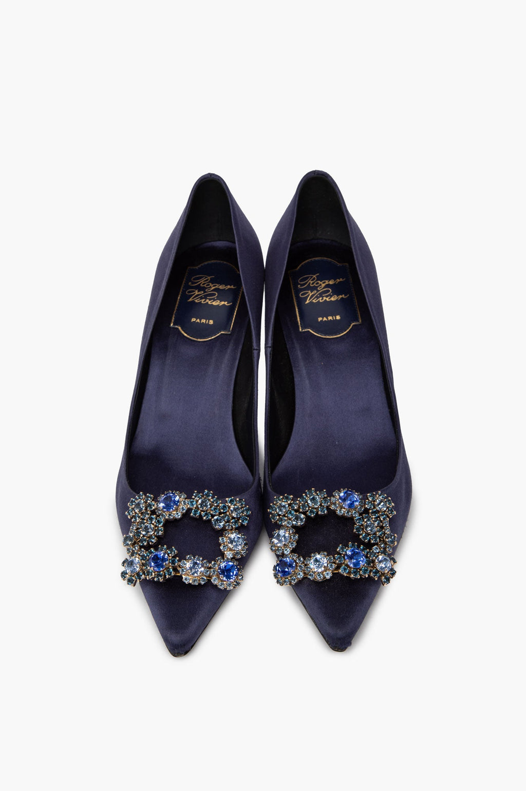 Roger Vivier Navy Satin Flower Strass Pumps Size 36.5
