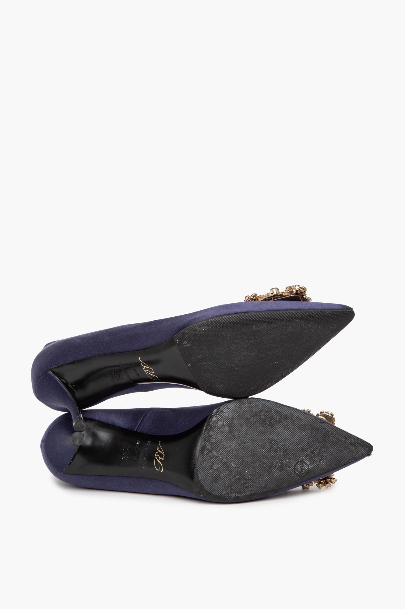 Roger Vivier Navy Satin Flower Strass Pumps Size 36.5