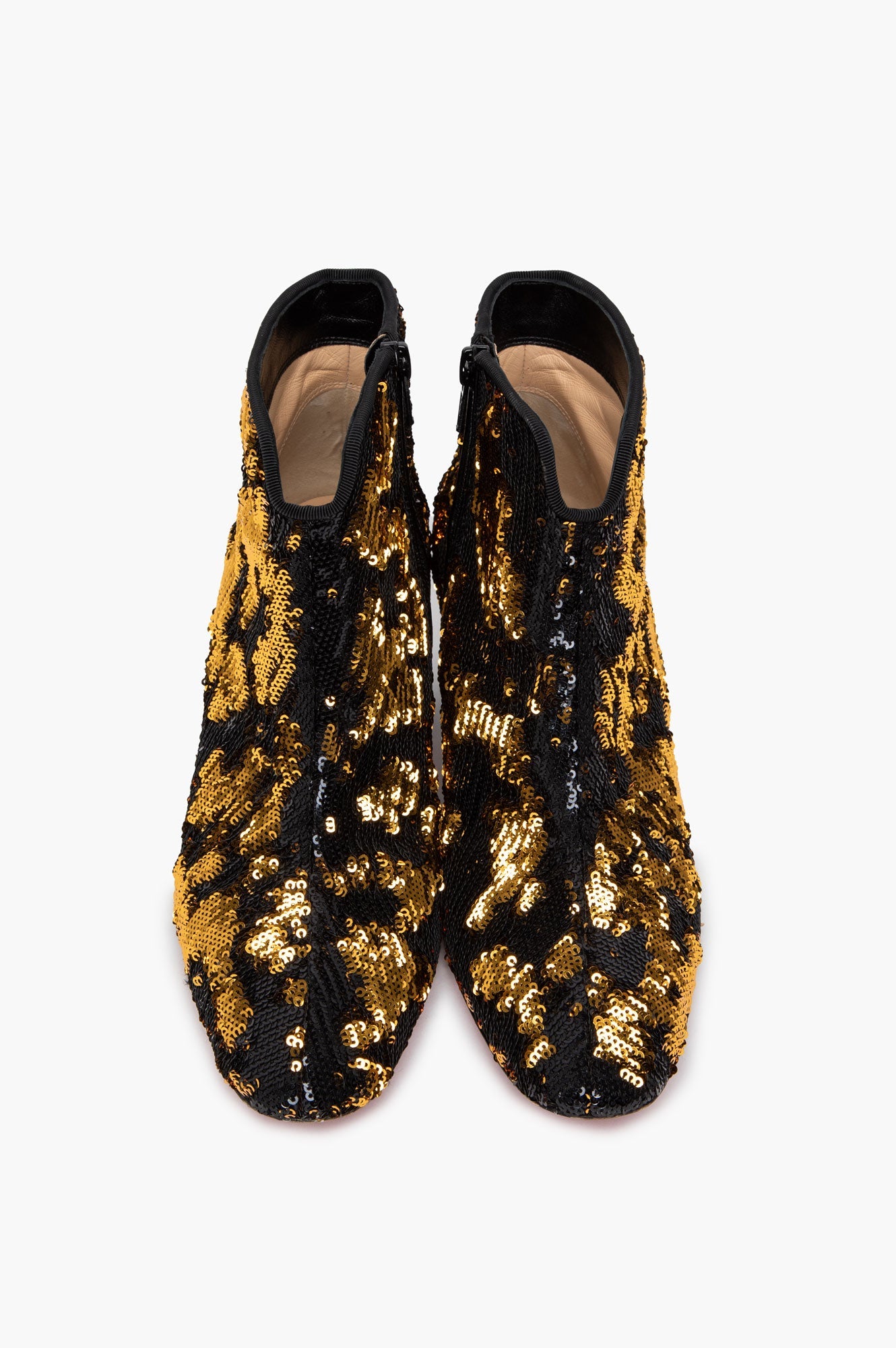 Christian Louboutin Black & Gold Sequin Disco 70s 55 Ankle Boots Size 36.5