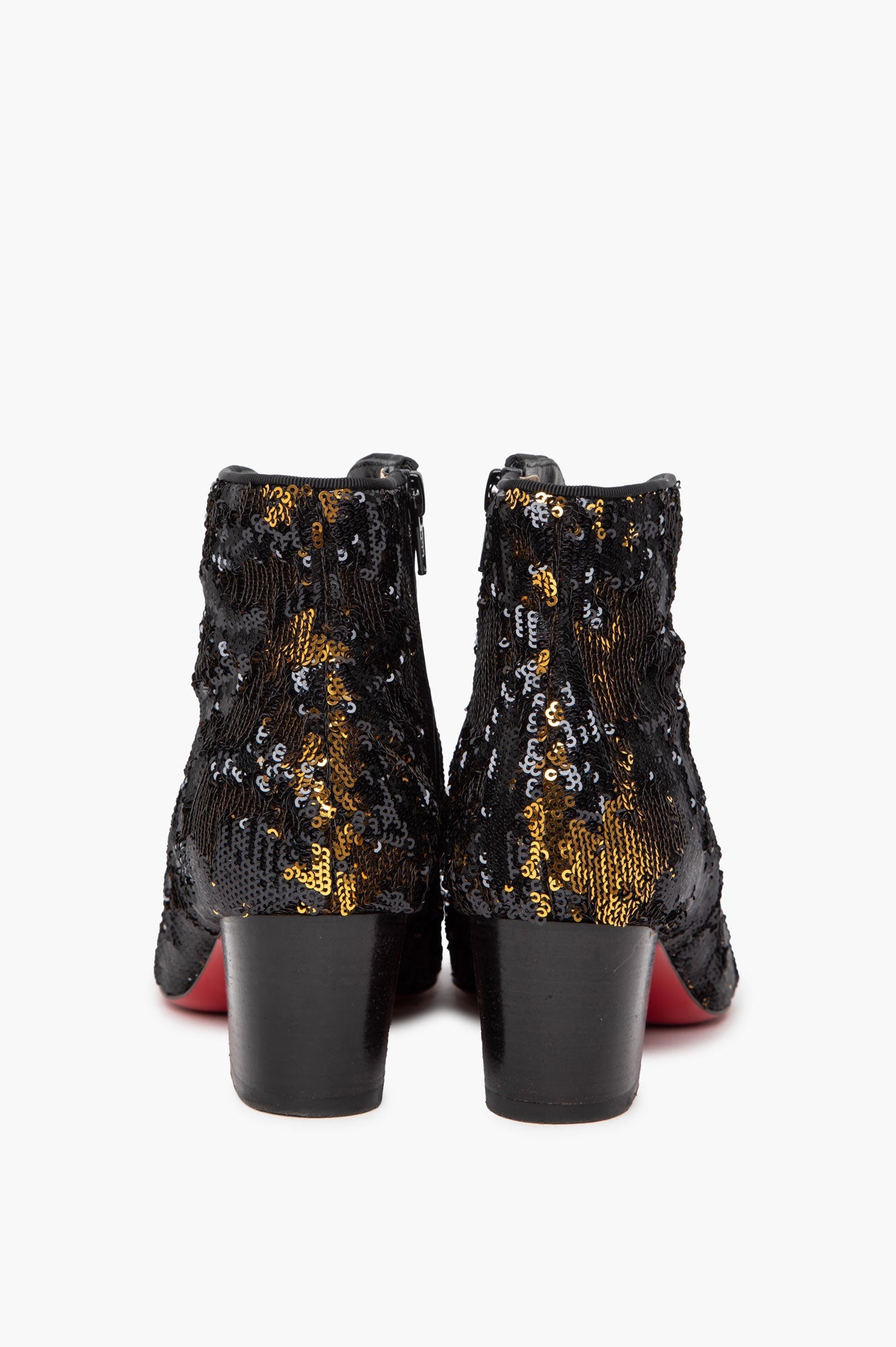 Christian Louboutin Black & Gold Sequin Disco 70s 55 Ankle Boots Size 36.5