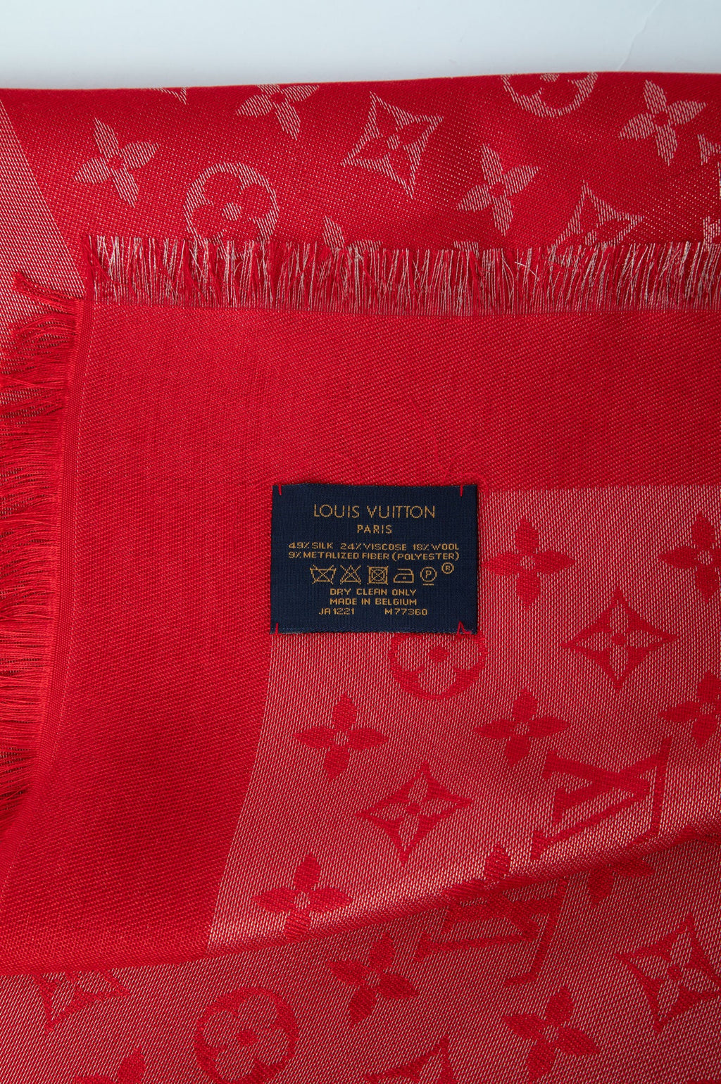 Louis Vuitton Red & Metallic Gold Monogram Silk/Wool Shawl