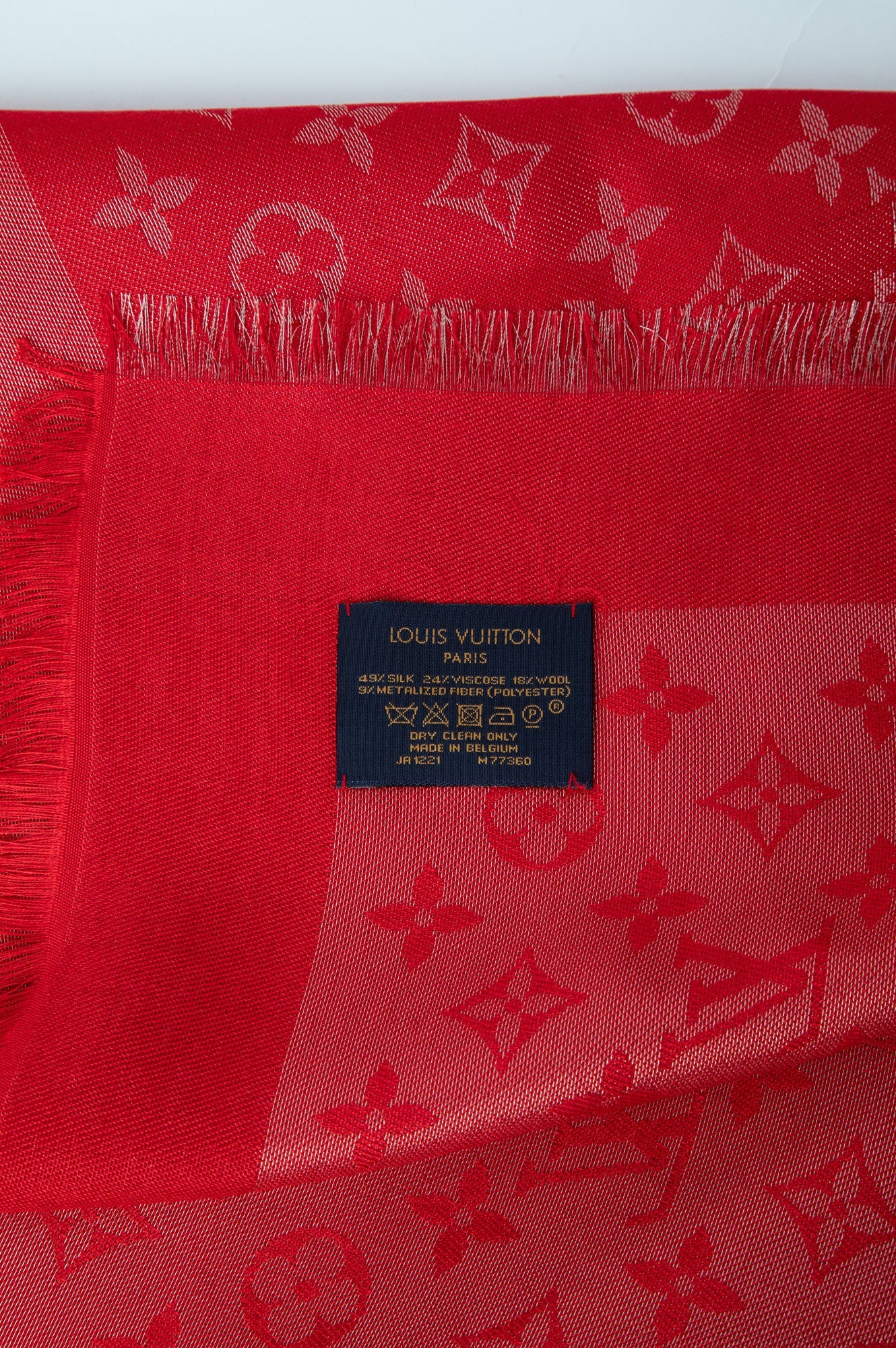 Louis Vuitton Red & Metallic Gold Monogram Silk/Wool Shawl