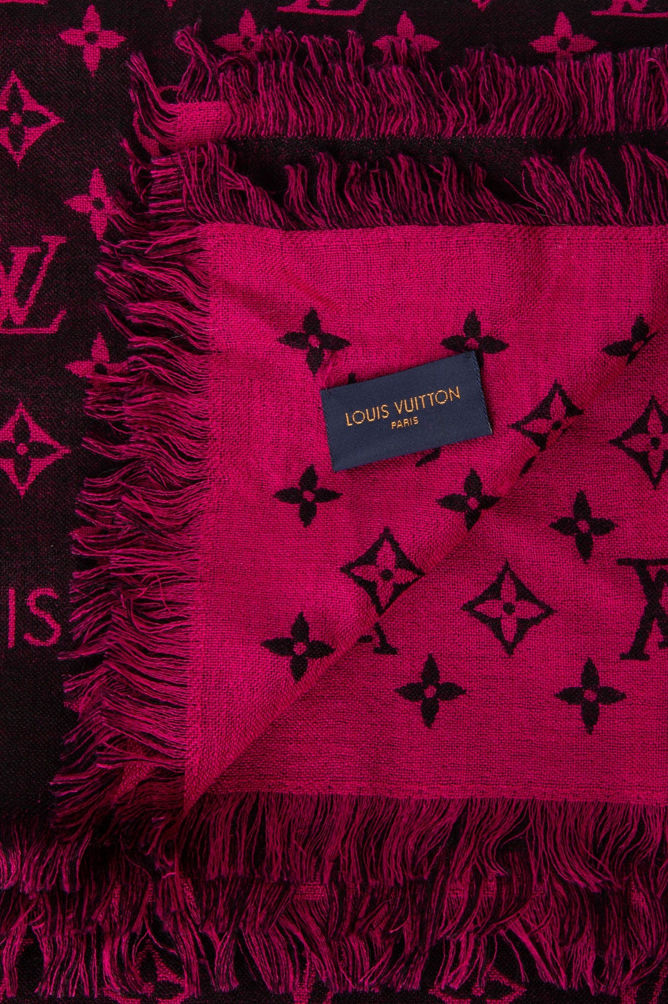 Louis Vuitton Pink & Black Monogram Silk Wool Blend Shawl