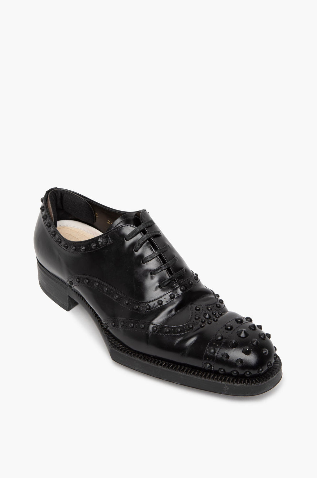 Prada Black Leather Studded Oxford Brogues Size 37