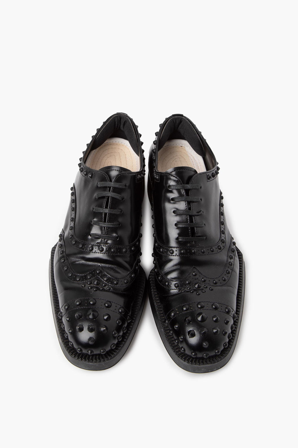 Prada Black Leather Studded Oxford Brogues Size 37