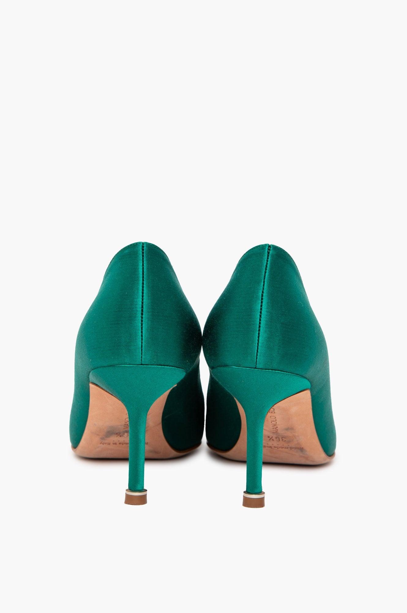 Manolo Blahnik Green Satin Hangisi Pumps Size 36.5