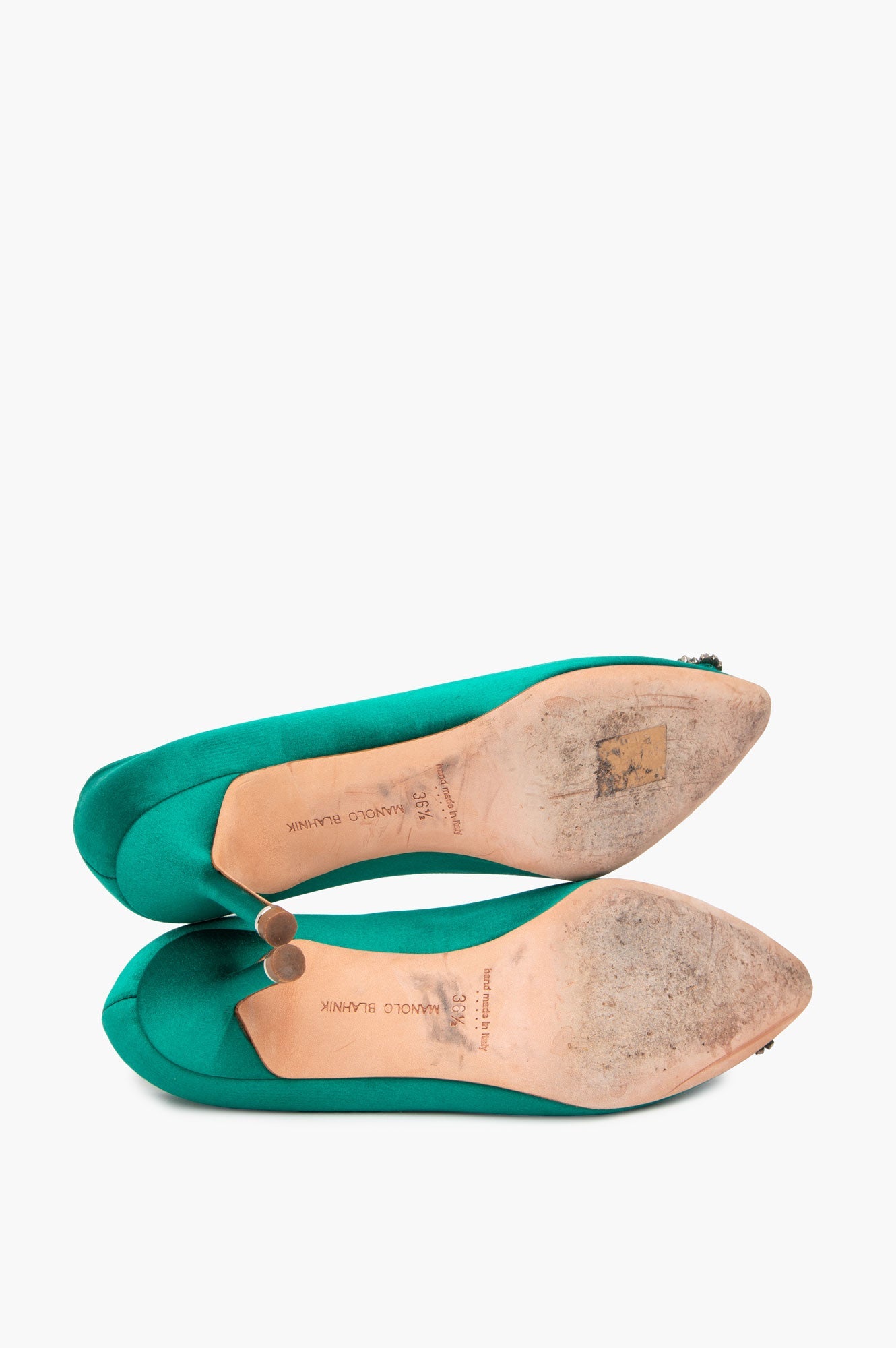 Manolo Blahnik Green Satin Hangisi Pumps Size 36.5