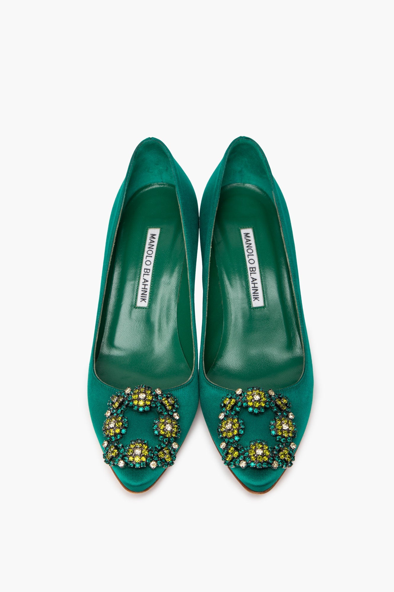 Manolo Blahnik Green Satin Hangisi Pumps Size 36.5