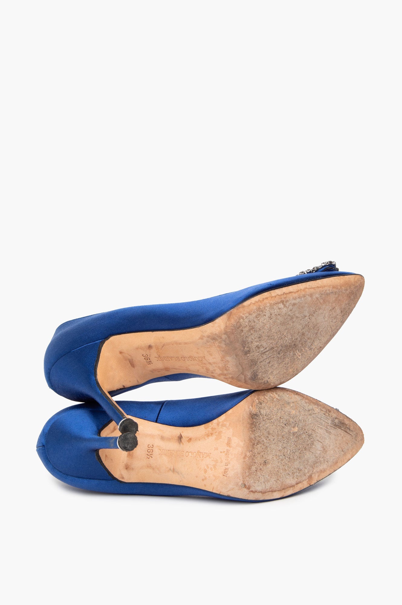 Manolo Blahnik Blue Satin Hangisi Pumps Size 36.5