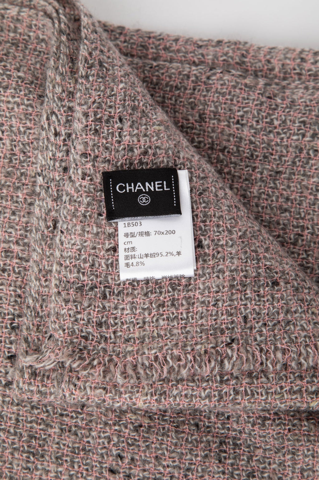Chanel Grey/Pink Cashmere Tweed Sequin CC Logo Scarf