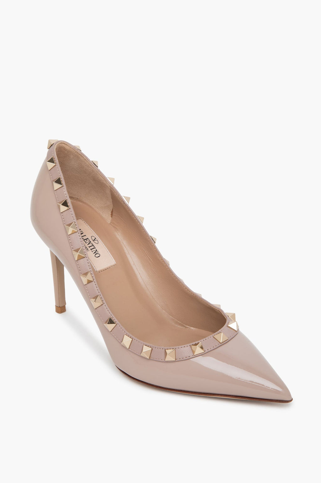 Valentino Beige Patent Leather Rockstud Pointed Toe Pumps Size 37