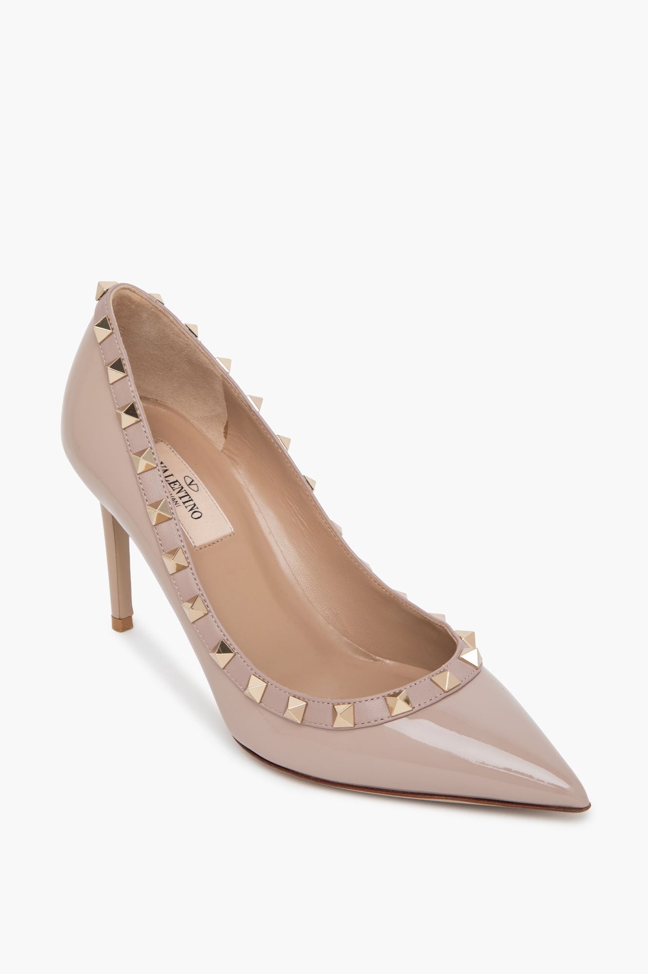 Valentino Beige Patent Leather Rockstud Pointed Toe Pumps Size 37