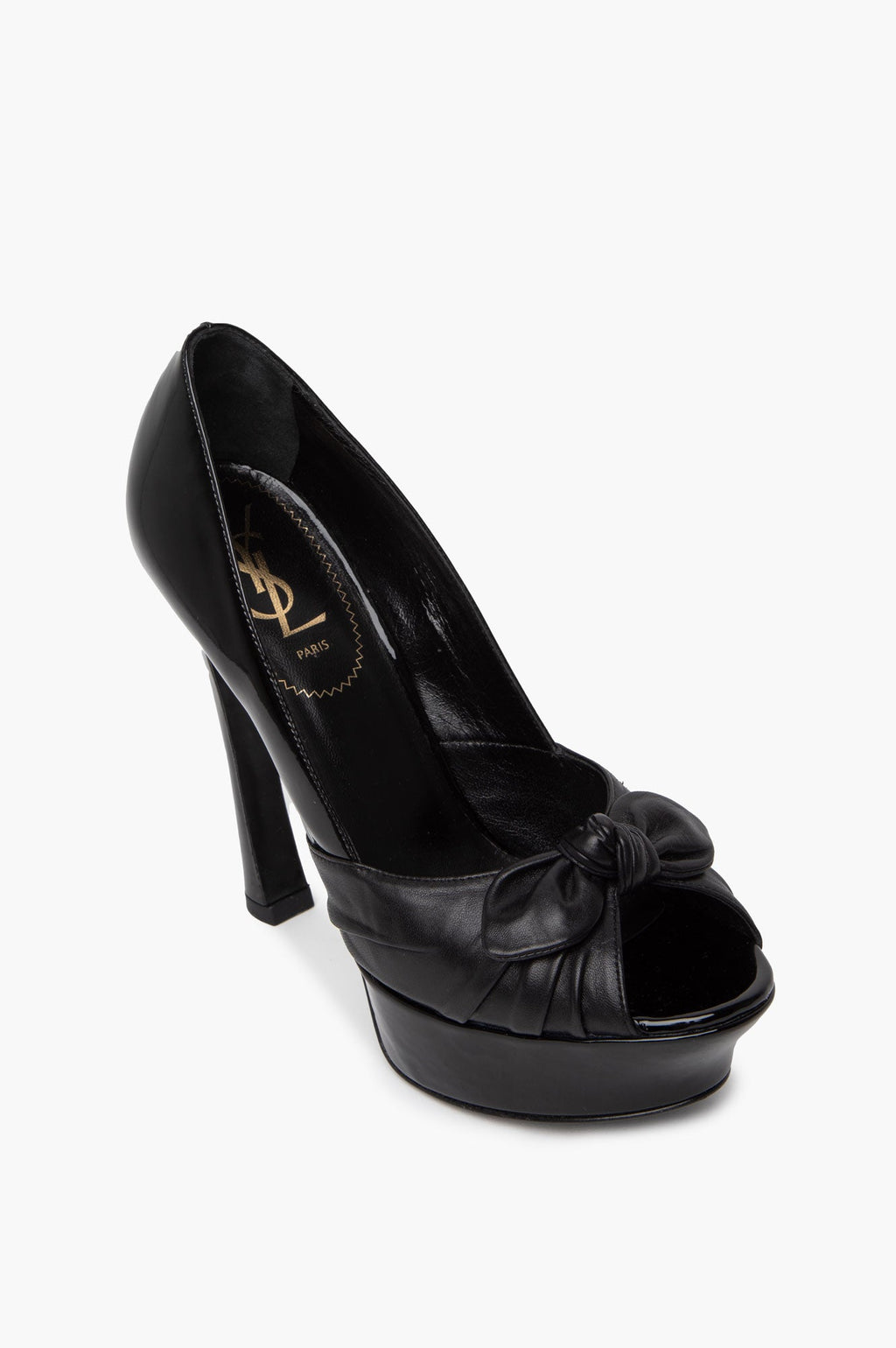 Yves Saint Laurent Black Patent/Calfskin Platform Peep Toe Palais Heels Size 38