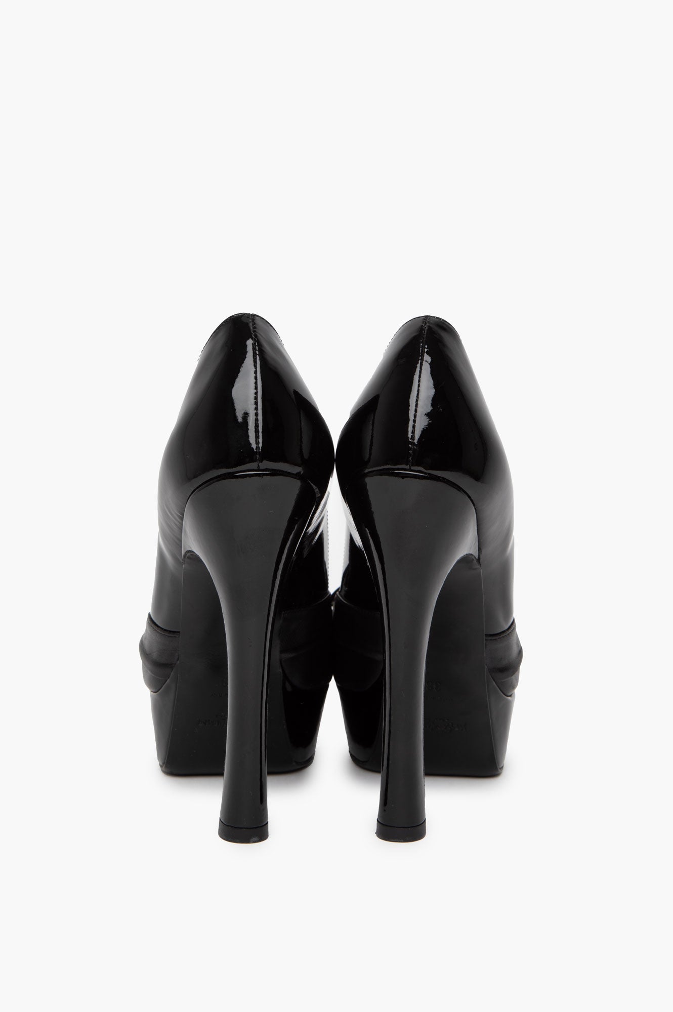 Yves Saint Laurent Black Patent/Calfskin Platform Peep Toe Palais Heels Size 38