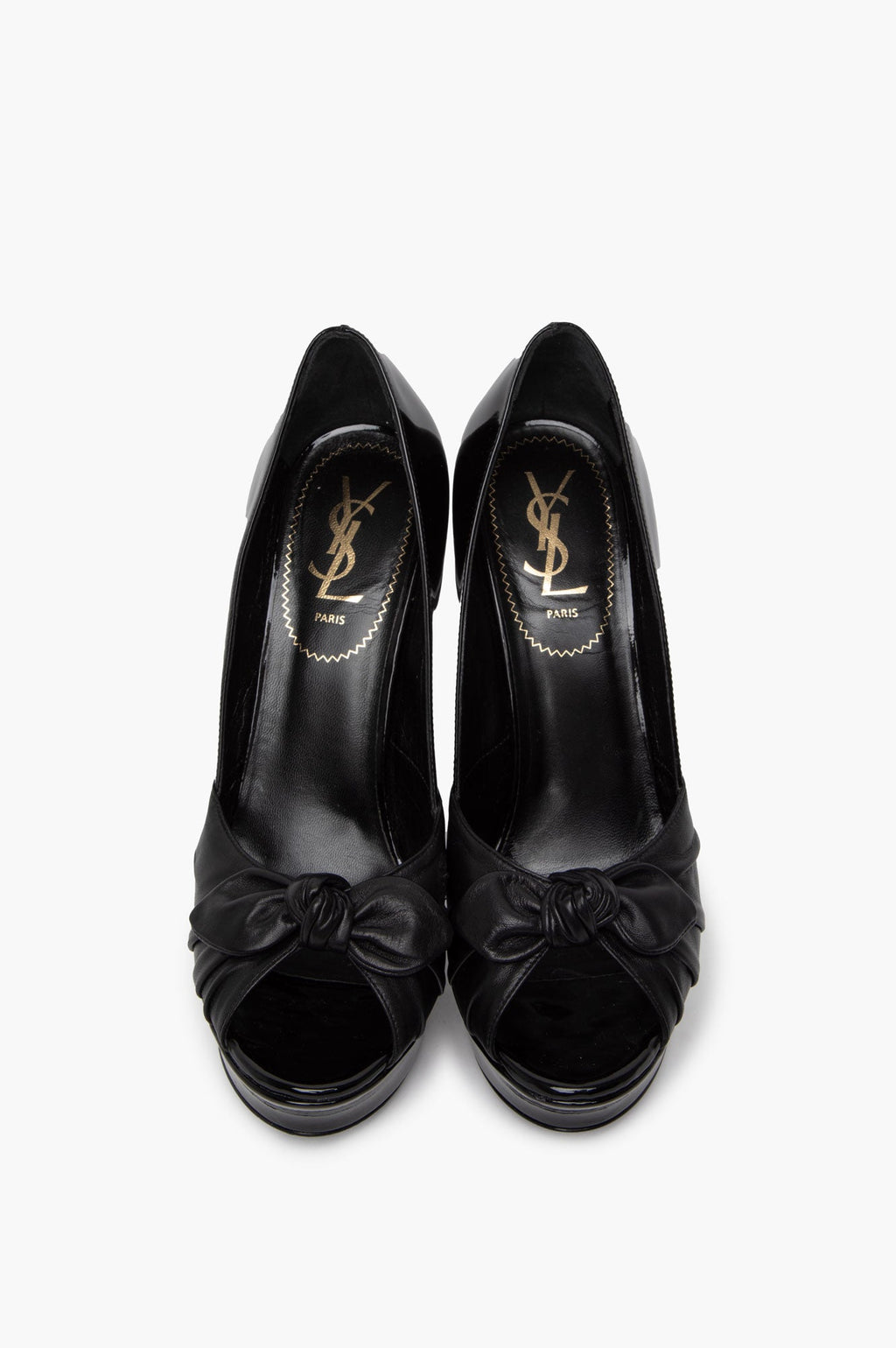 Yves Saint Laurent Black Patent/Calfskin Platform Peep Toe Palais Heels Size 38