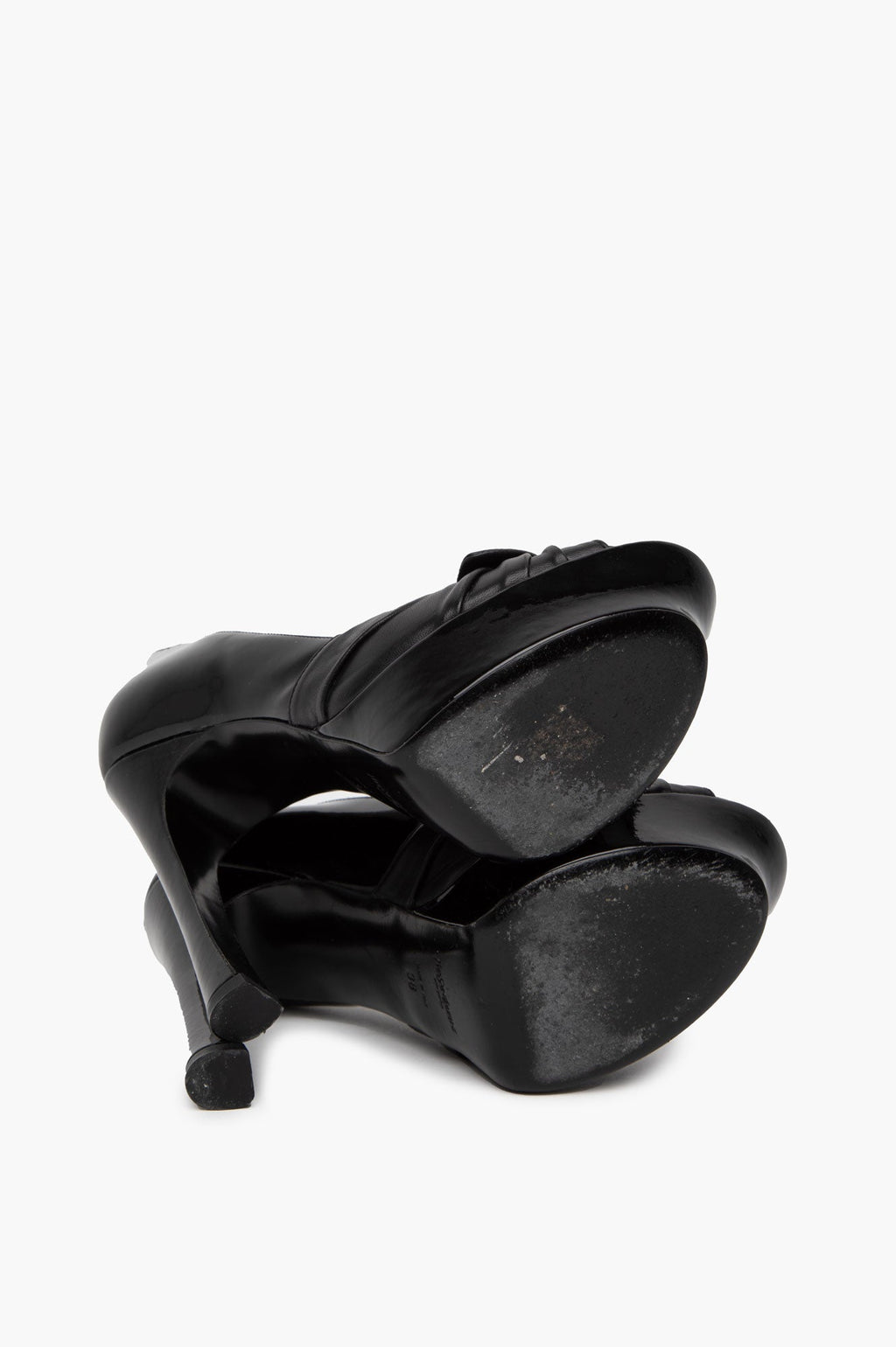 Yves Saint Laurent Black Patent/Calfskin Platform Peep Toe Palais Heels Size 38