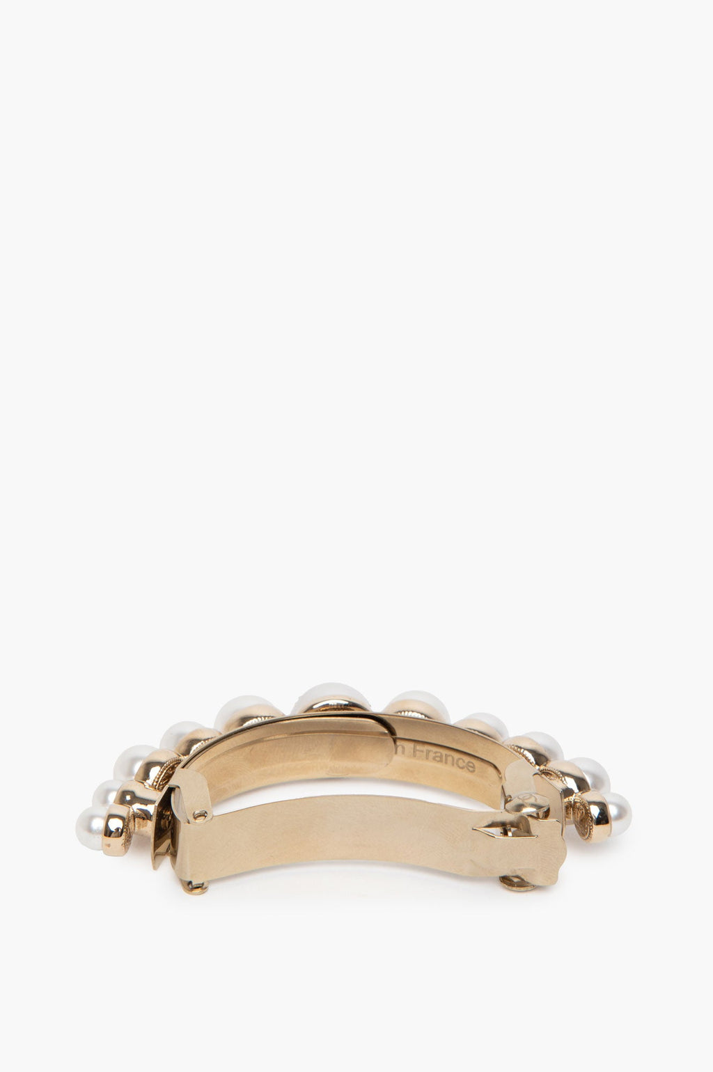 Chanel Crystal CC Logo Faux Pearl Gold Tone Pony Barette