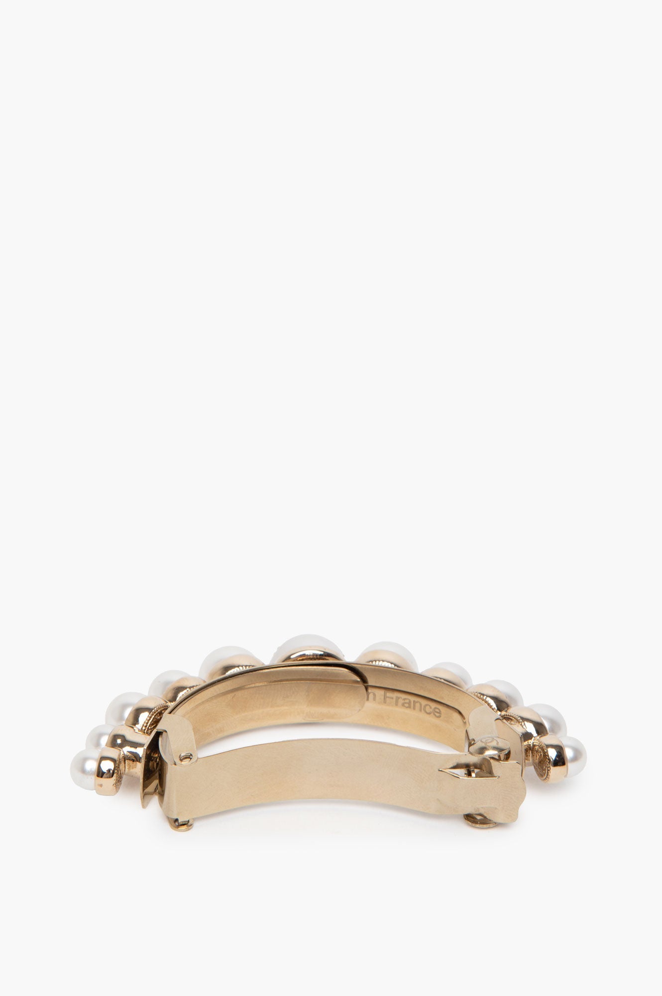 Chanel Crystal CC Logo Faux Pearl Gold Tone Pony Barette