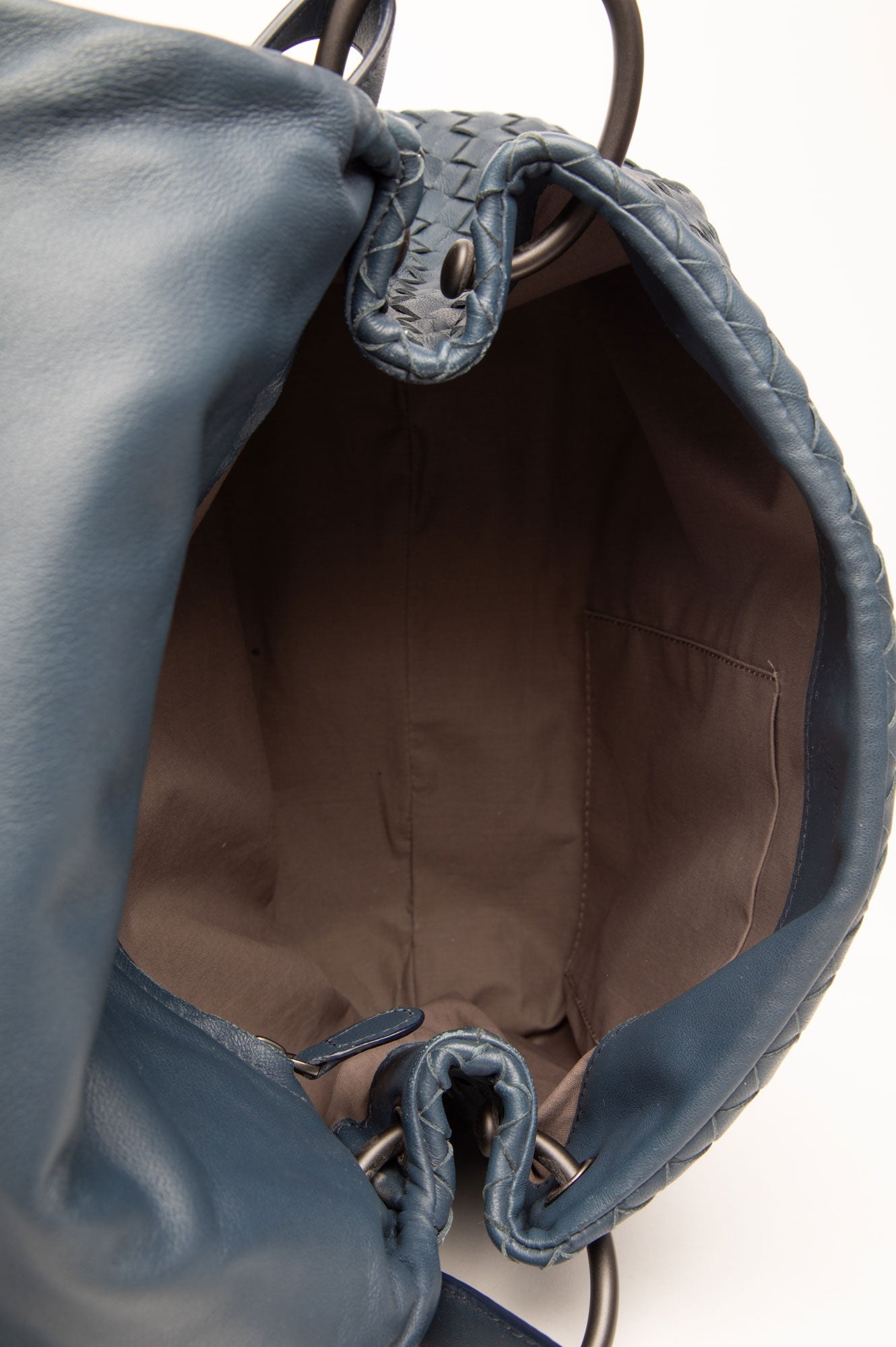 Bottega Veneta Blue Nappa Leather Intrecciato Shoulder Bag