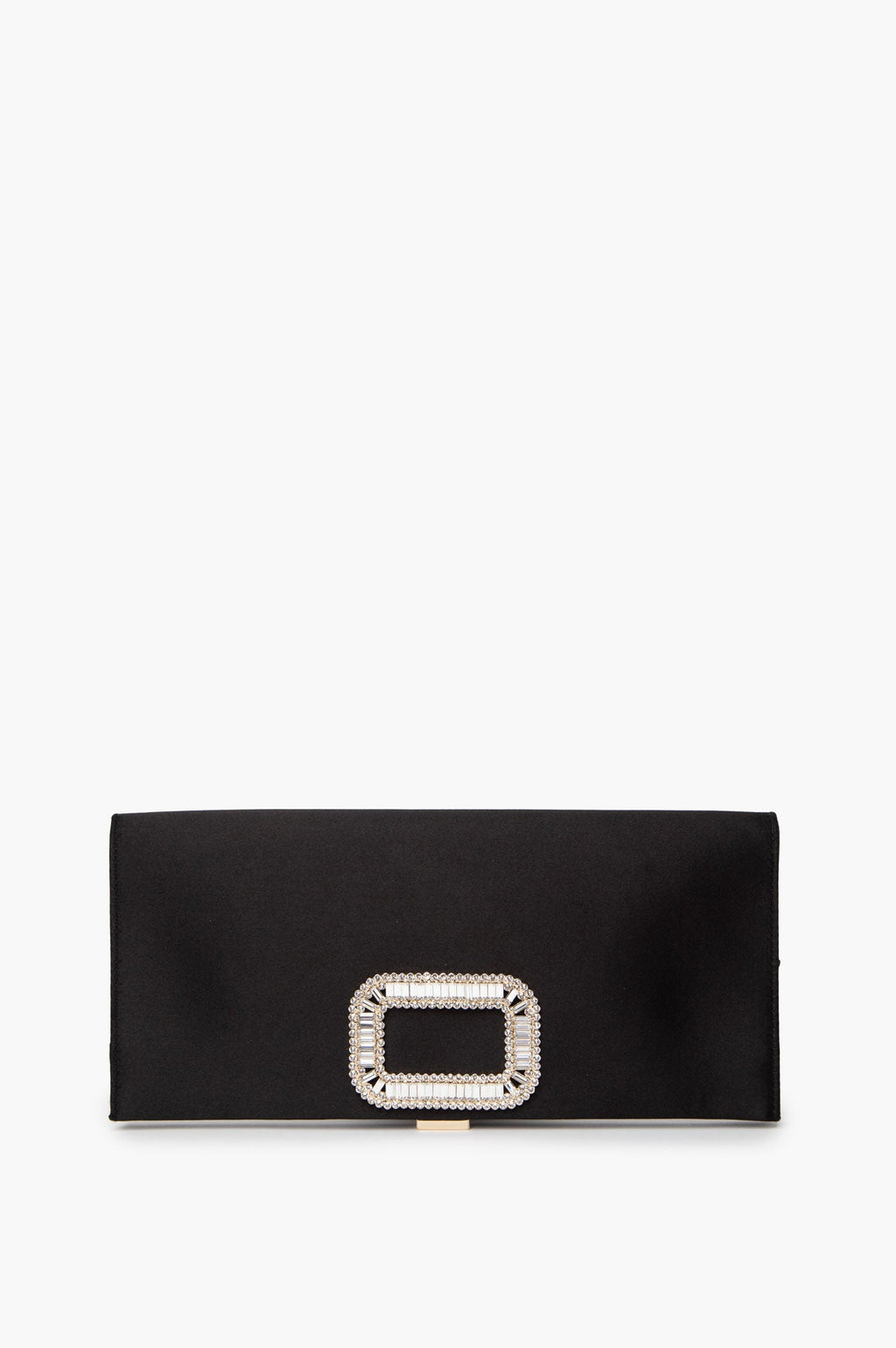 Roger Vivier Black Satin Pilgrim Rhinestone Buckle Clutch Bag