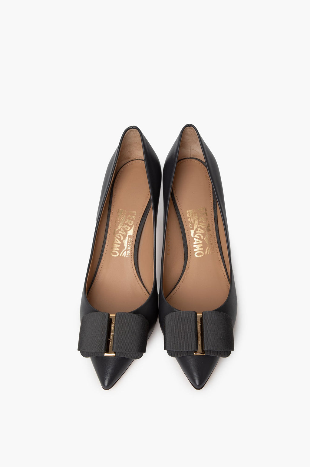 Salvatore Ferragamo Grey Mimi Leather Bow Pumps Size 38