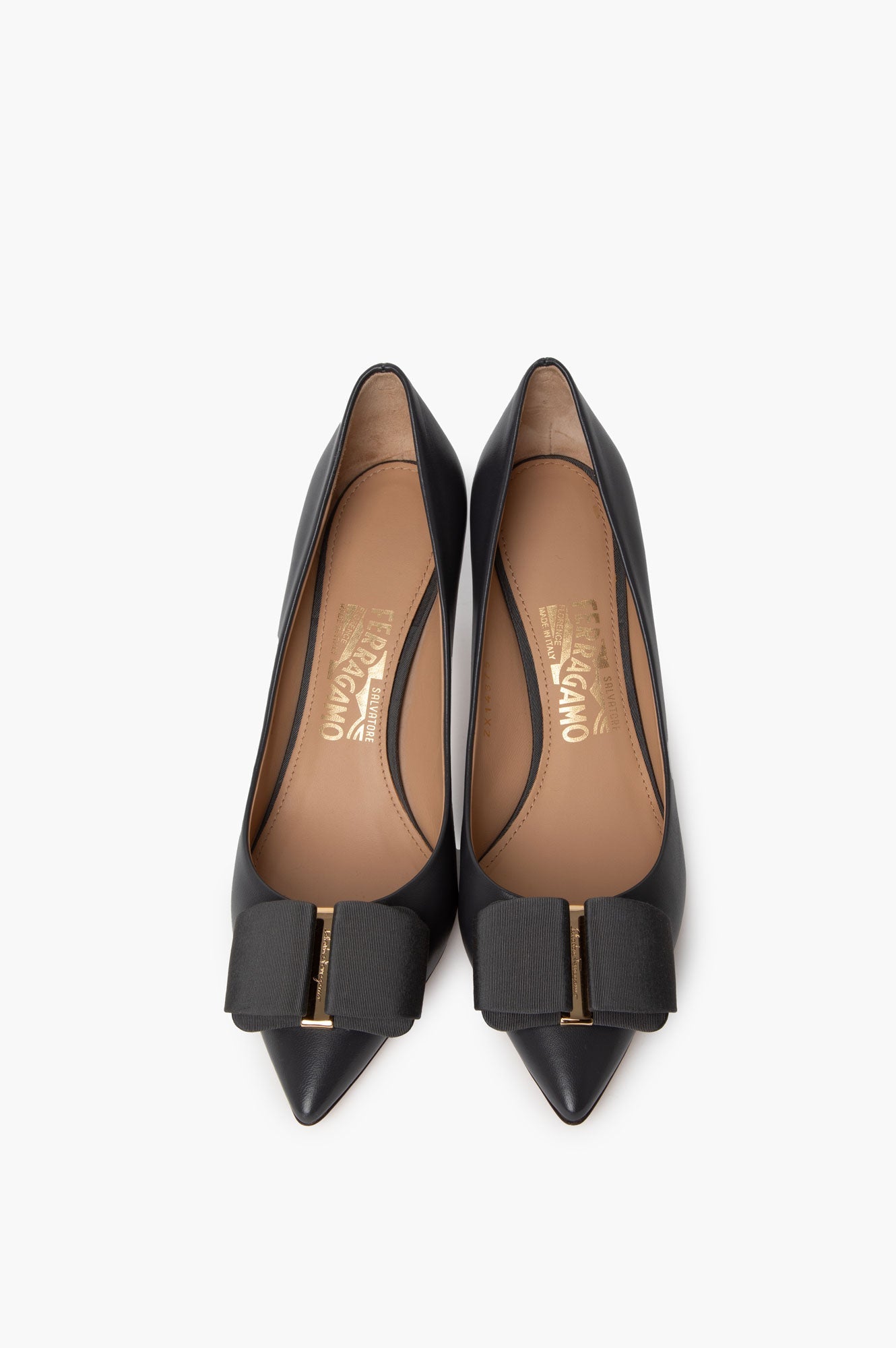 Salvatore Ferragamo Grey Mimi Leather Bow Pumps Size 38