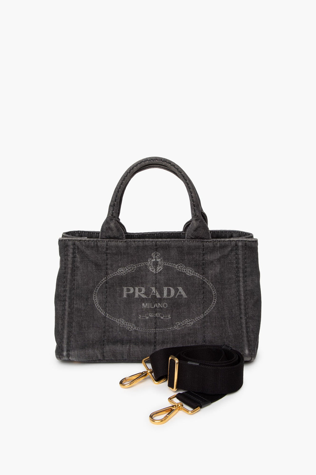 Prada Black Denim Canapa S Tote Handbag